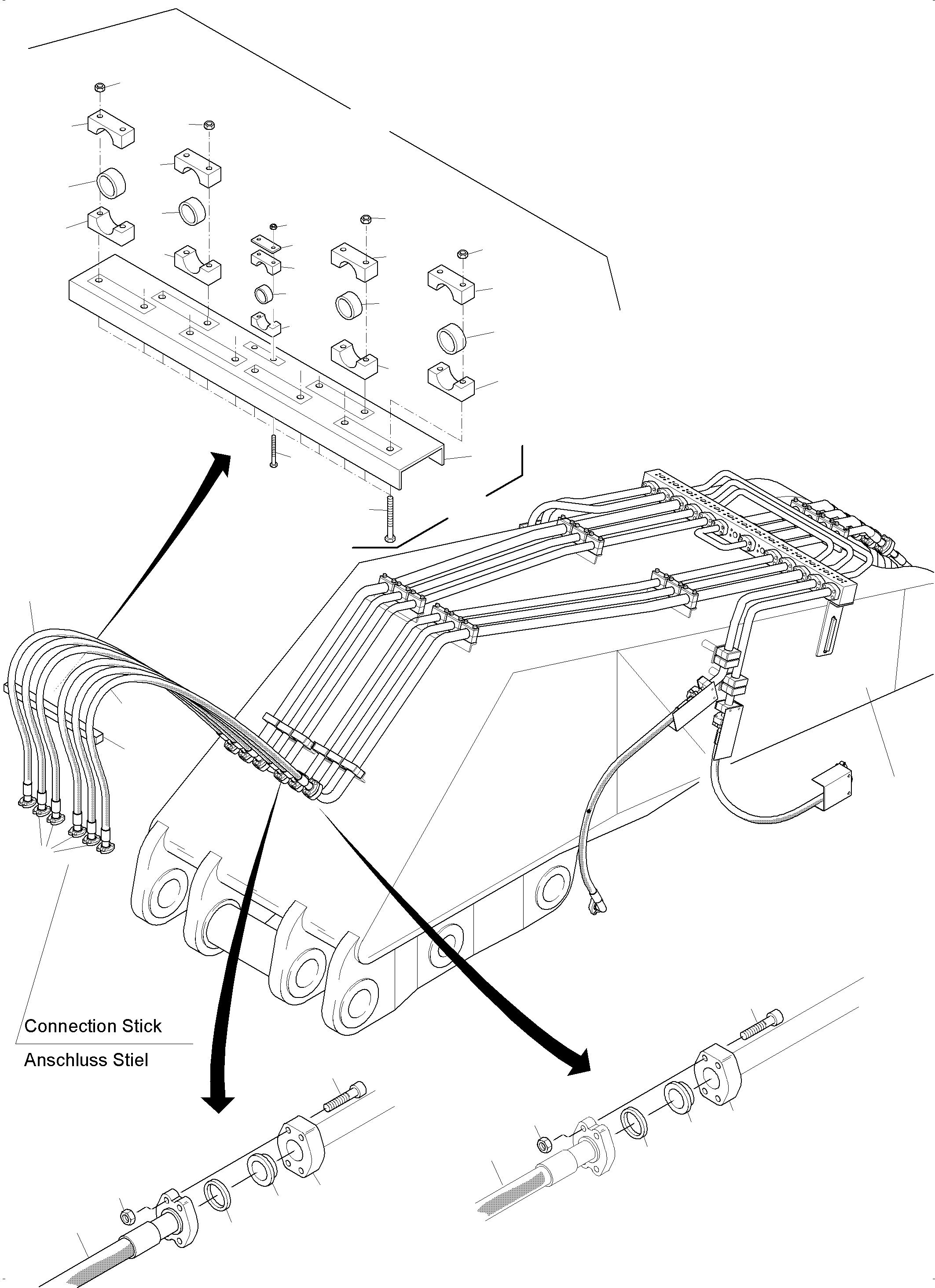 Clamp line consists of fig. nos. 100,105+108 949 445 40 KOMATSU