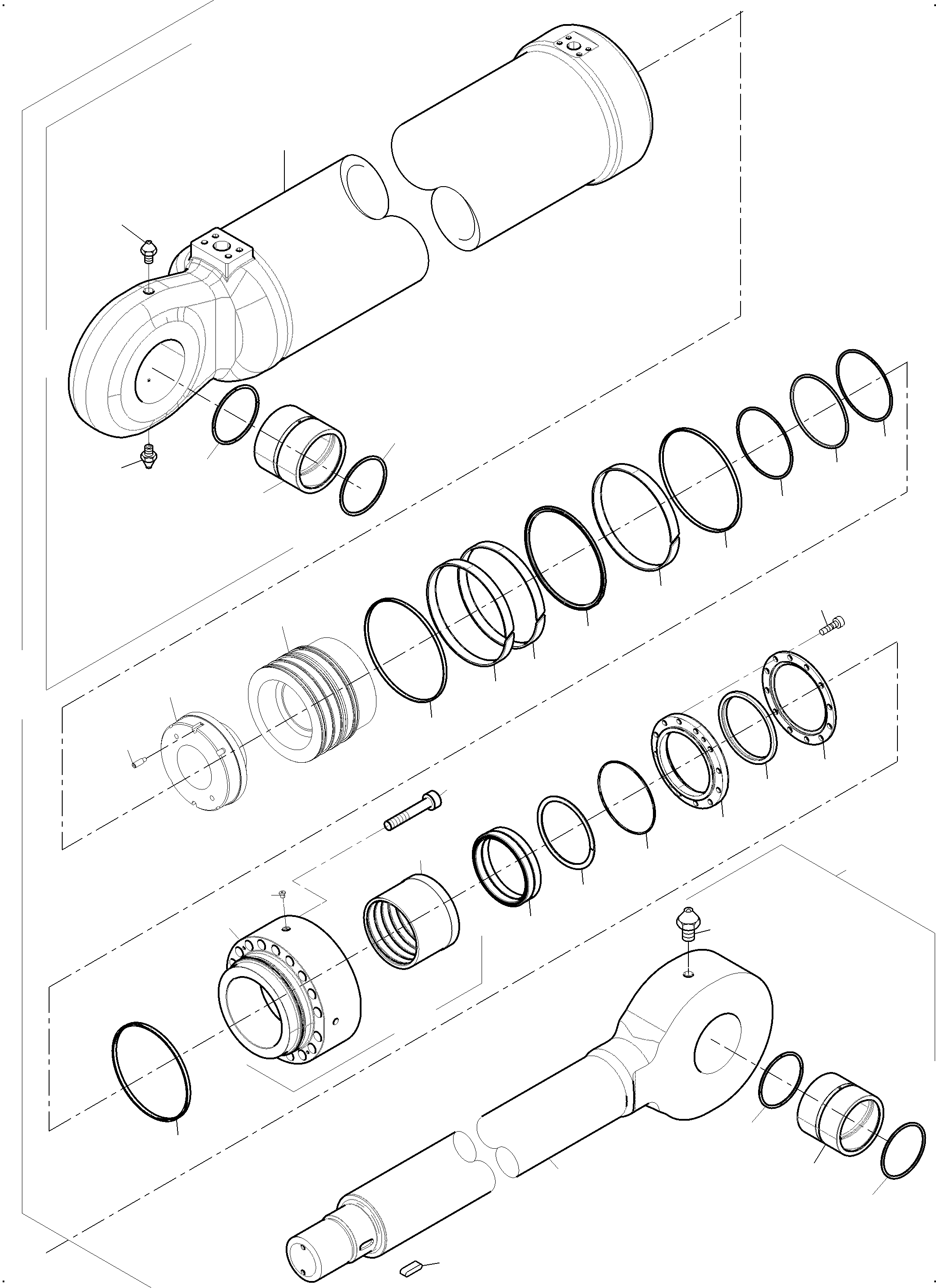 Sealing kit for piston rod, with slited seals, pos: 23-25 798 696 73 KOMATSU