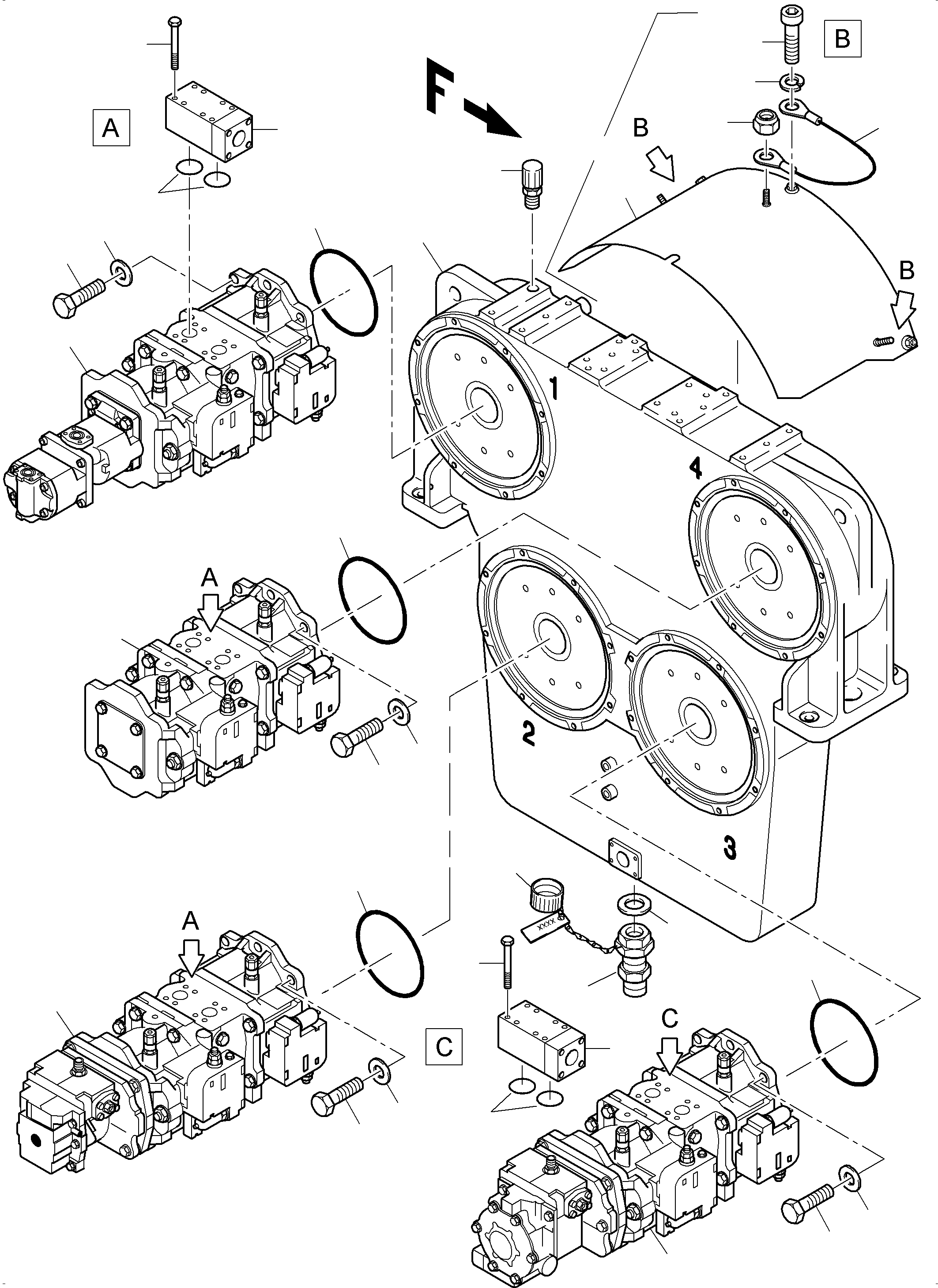 Main pump assy. fig-nos. 20-28, 50 7082K00210 KOMATSU