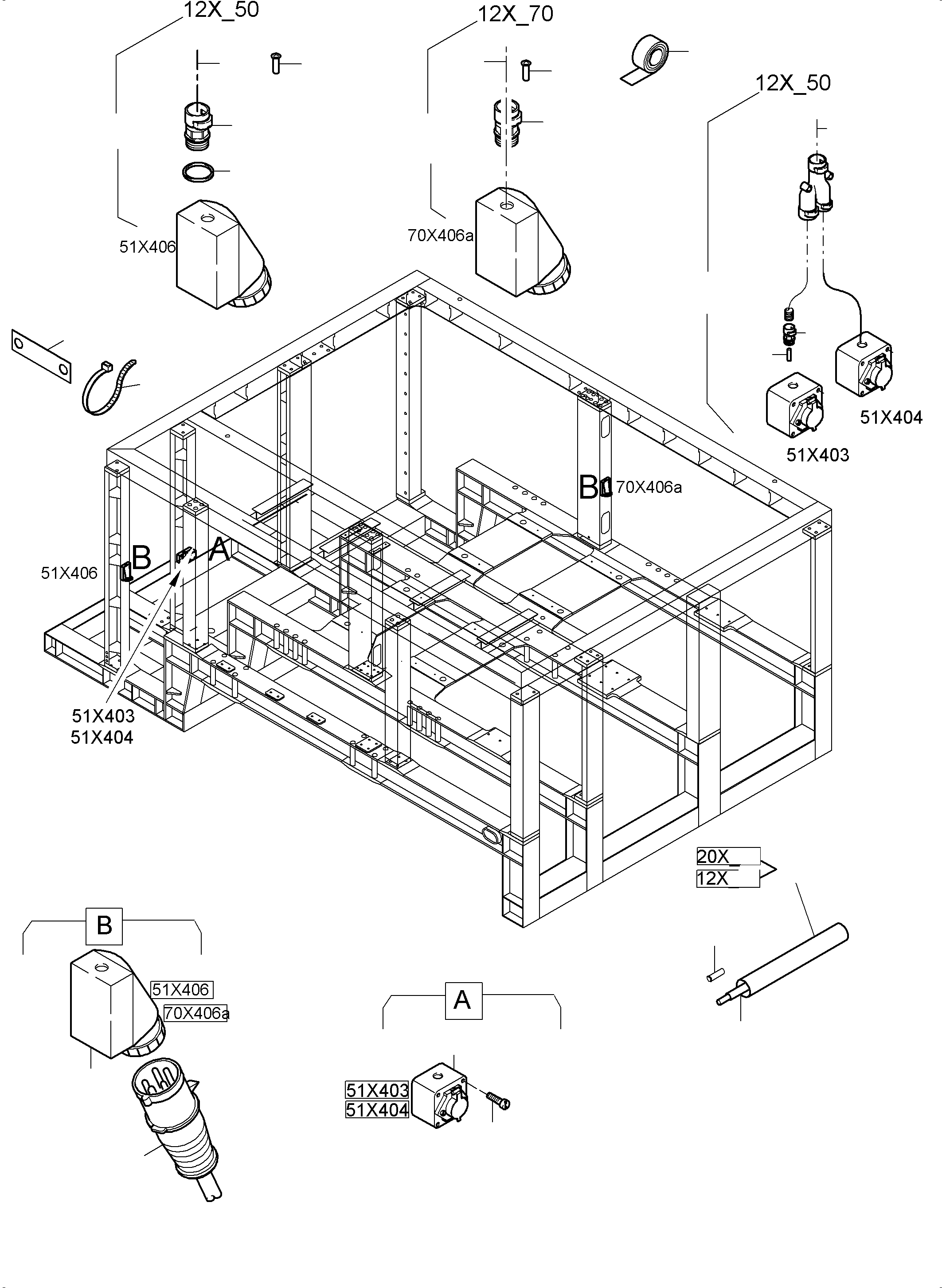 Harness cabin sockets 20X_12-12X_20 970 210 40 KOMATSU