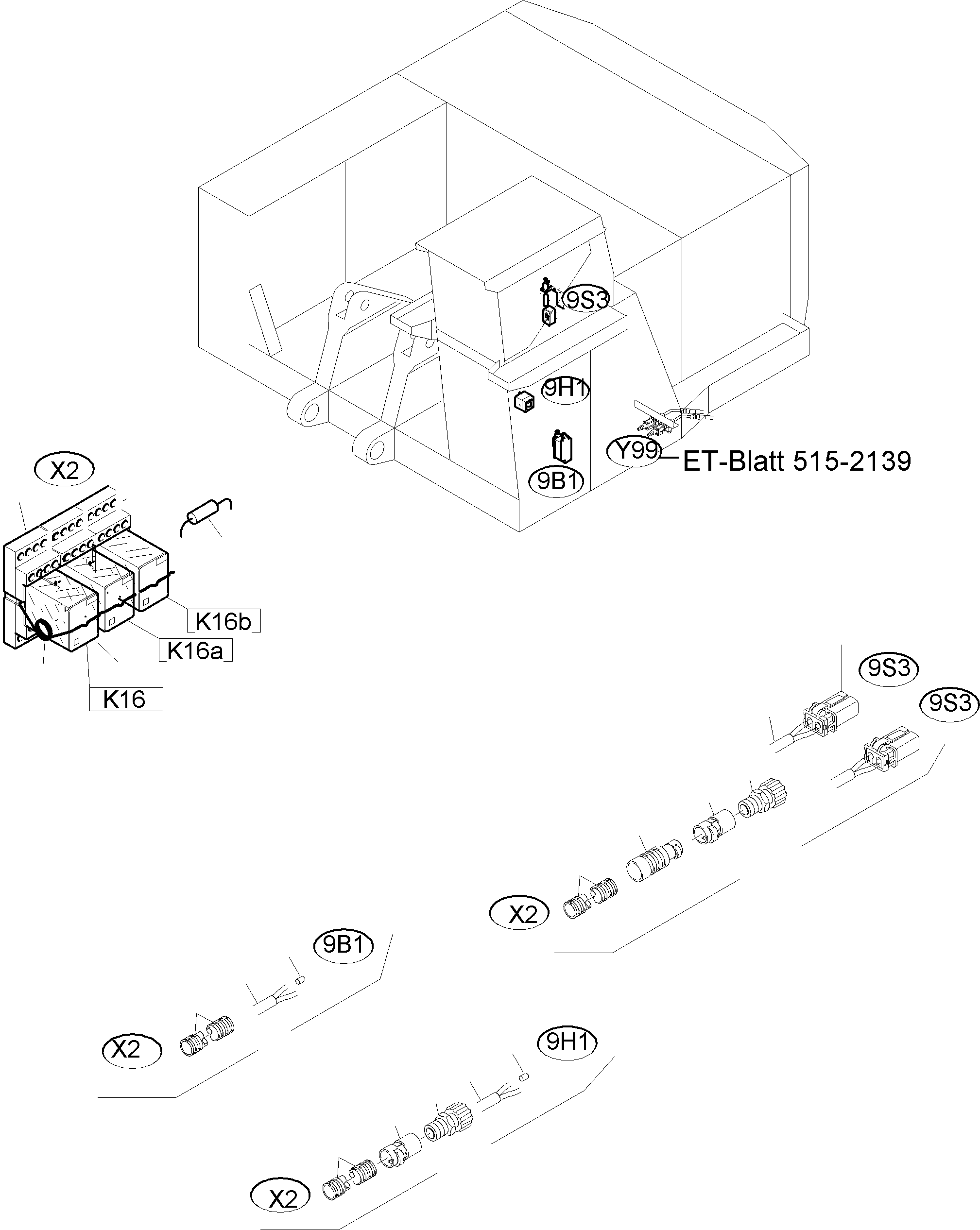 Cable - pressure switch - fire extinguishing equipment 919 411 40 KOMATSU