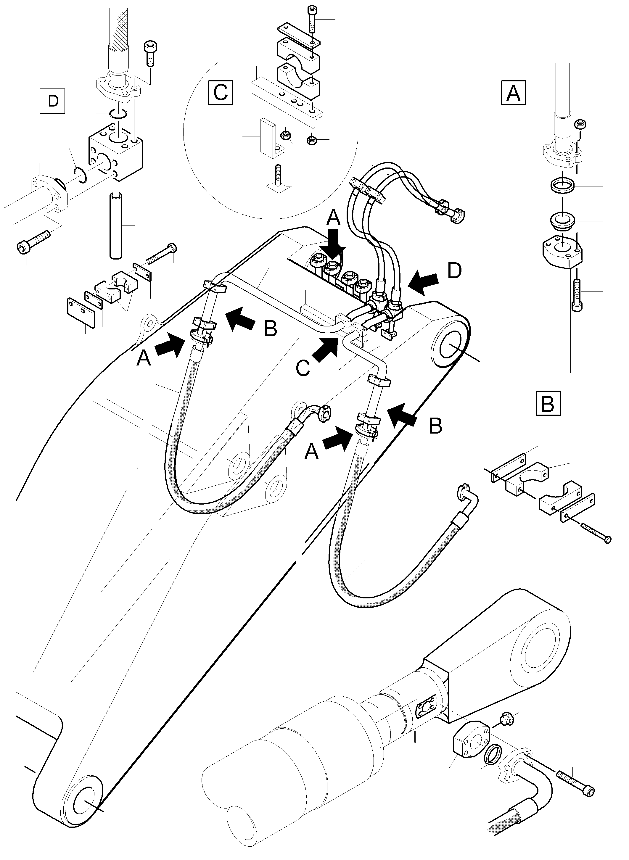 Bullclam bucket stick with bushings and pipes assy. 797 732 73 KOMATSU