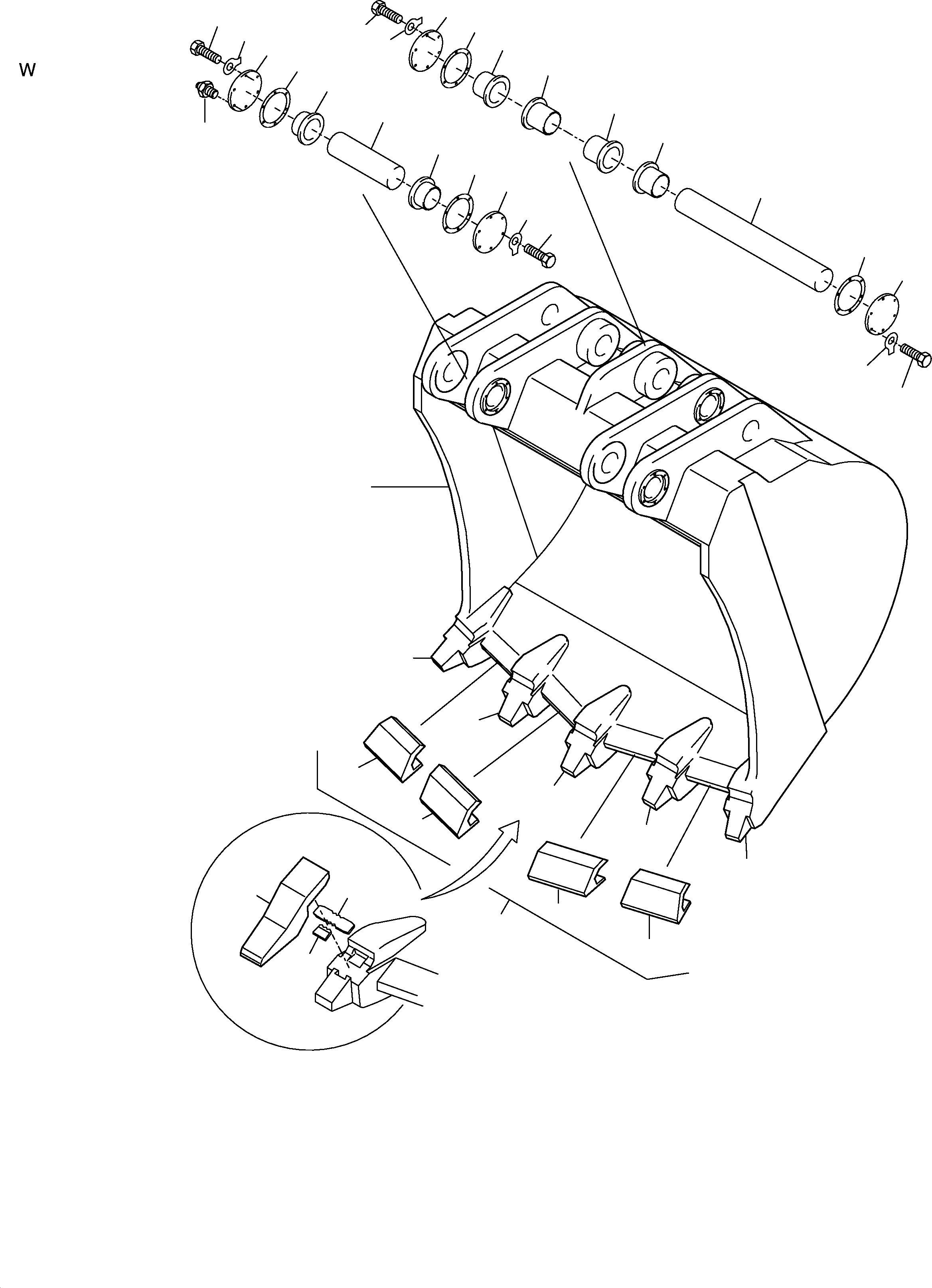 Backhoe (3300 wide, w/o teeth) assy. 653 290 40 KOMATSU