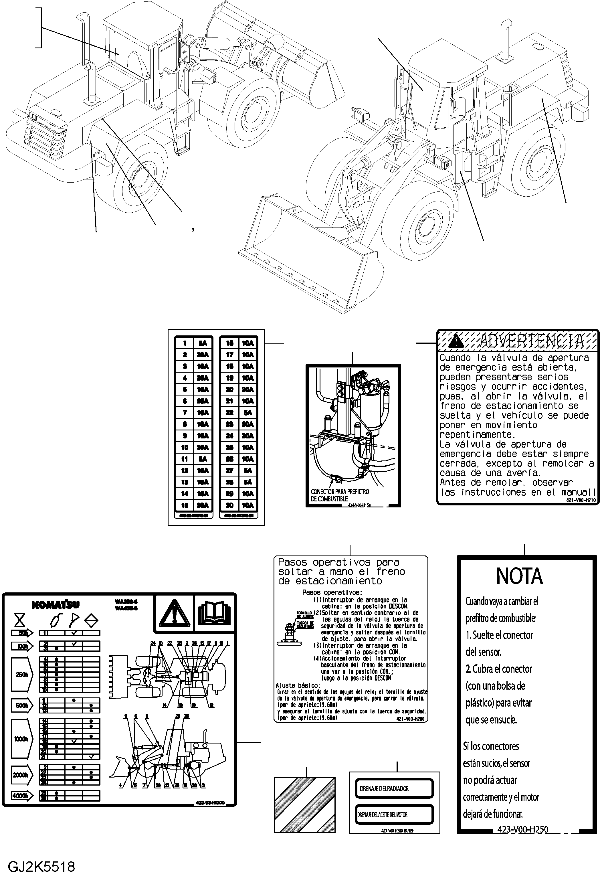 DECAL, PARKING BRAKE 421-V00-H210 KOMATSU
