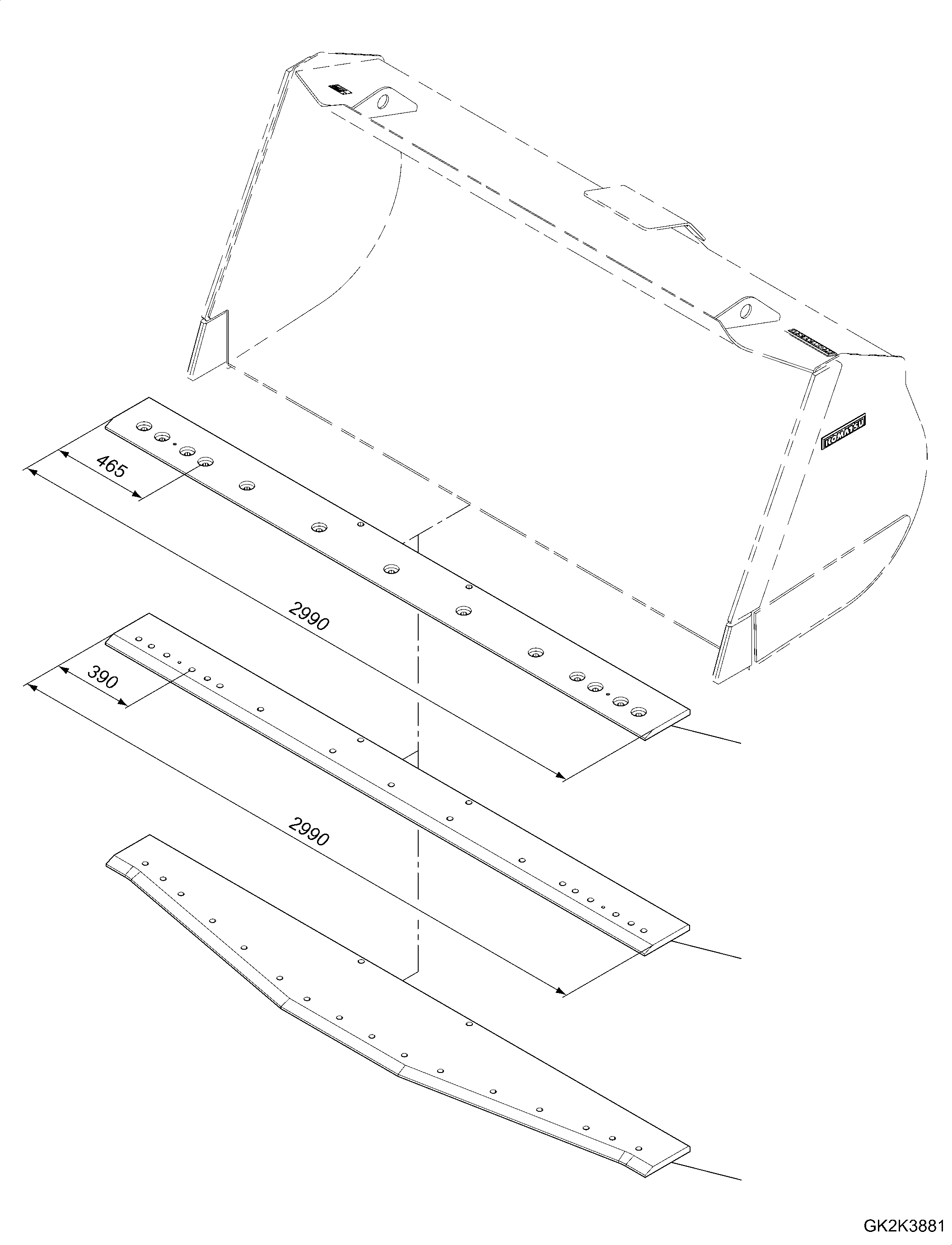 Blade, Straight, Welded, (Code: S23) 424-75-H2160 KOMATSU