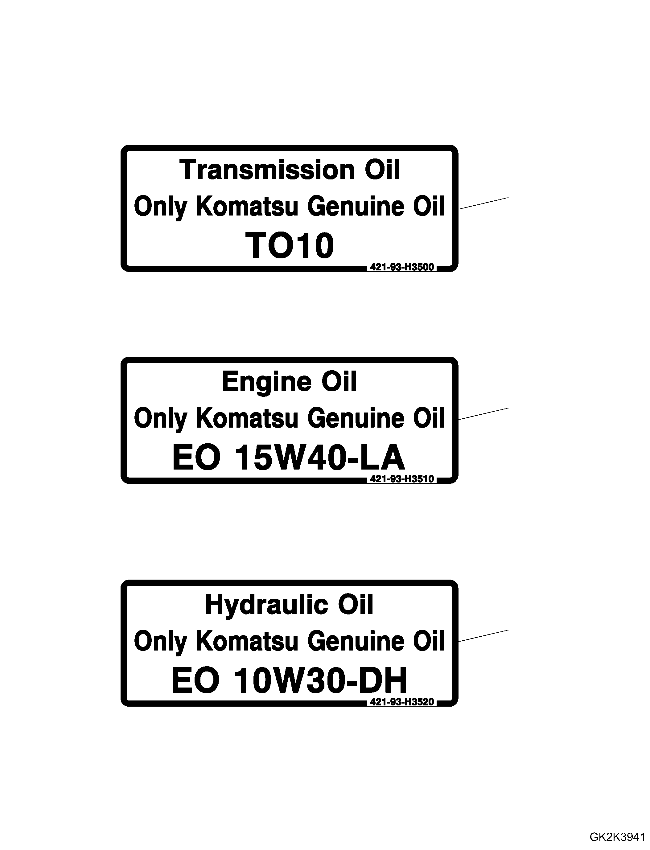 Sticker, Hydraulic Oil 421-93-H3520 KOMATSU