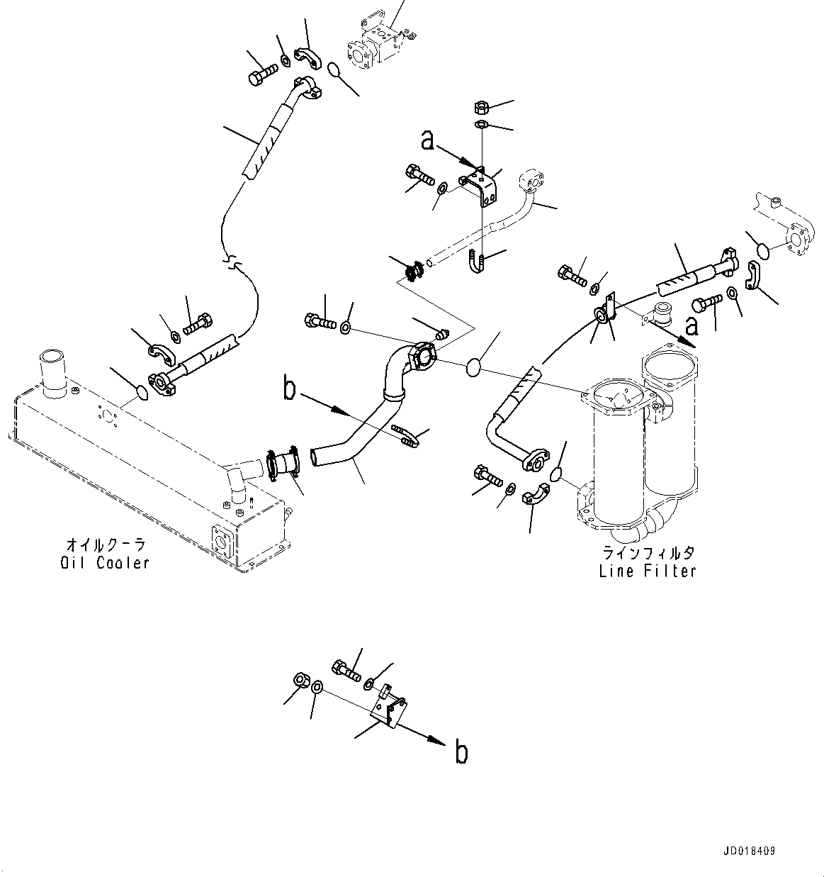 Tube(Brake Oil Cooling Piping,Transmission to Front Axle,With Oil Filler Cap Lock and Cover Lock) (56B-61-22361) KOMATSU