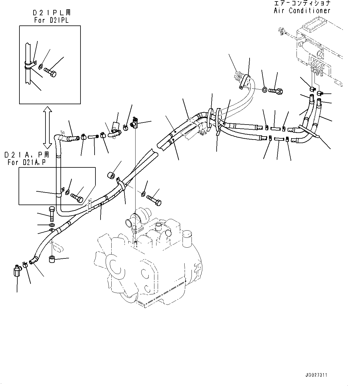 Hose(Air Conditioner Unit,Compressor,With Mono Steering Control Lever,3 Forward - 3 Reverse Transmission) (104-Y11-5571) KOMATSU