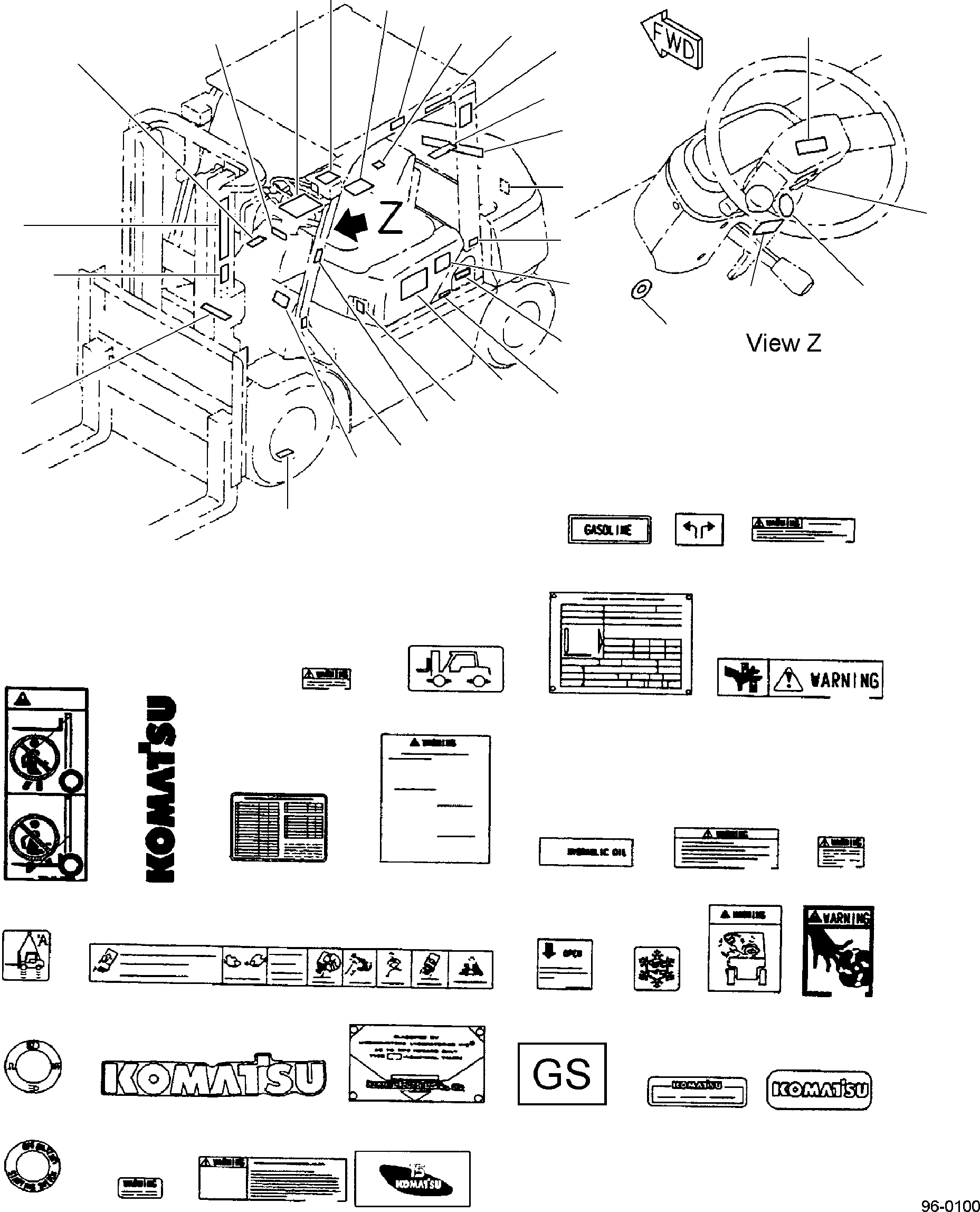 NAME PLATE, START CAUTION 3EB-96-A5960 KOMATSU