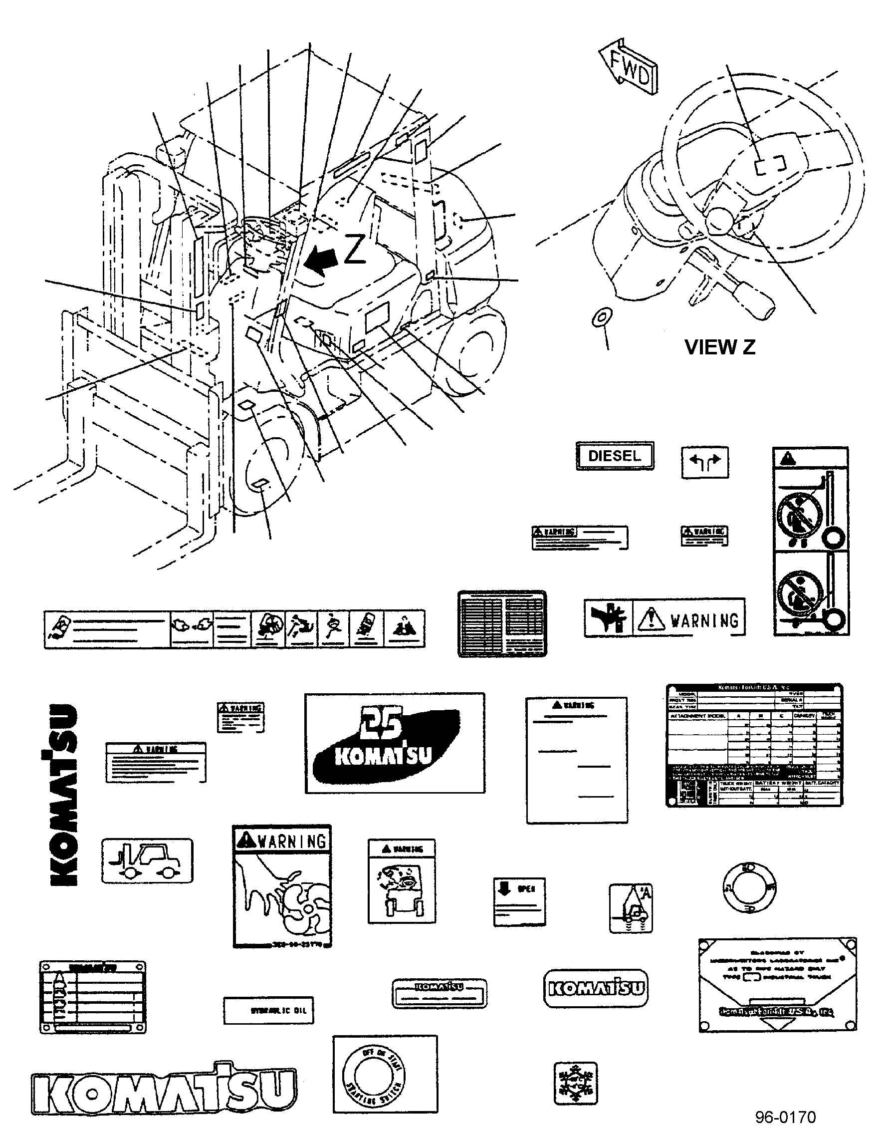DECAL, BONNET, 2.5 TON (LEFT) 37B-1QK-A070 KOMATSU