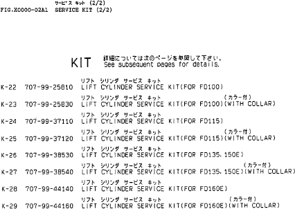 SERVICE KIT, LIFT CYLINDER (WITH COLLAR) 707-99-38540 KOMATSU