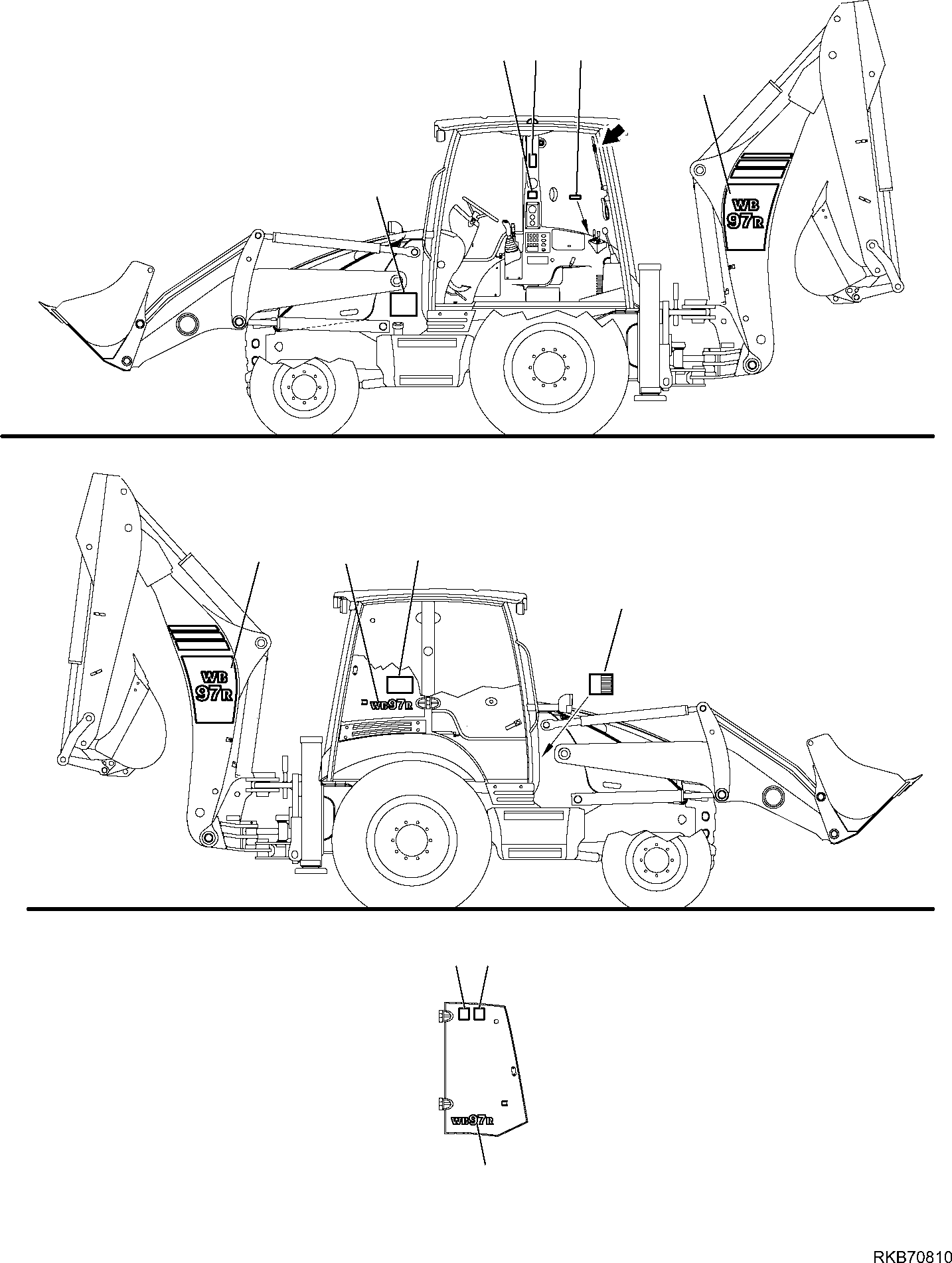 MARK PLATE, R.H. WB97R 42N-93-12970 KOMATSU