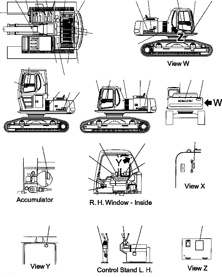 DECAL, PC200LL 20Y-00-A1990 KOMATSU