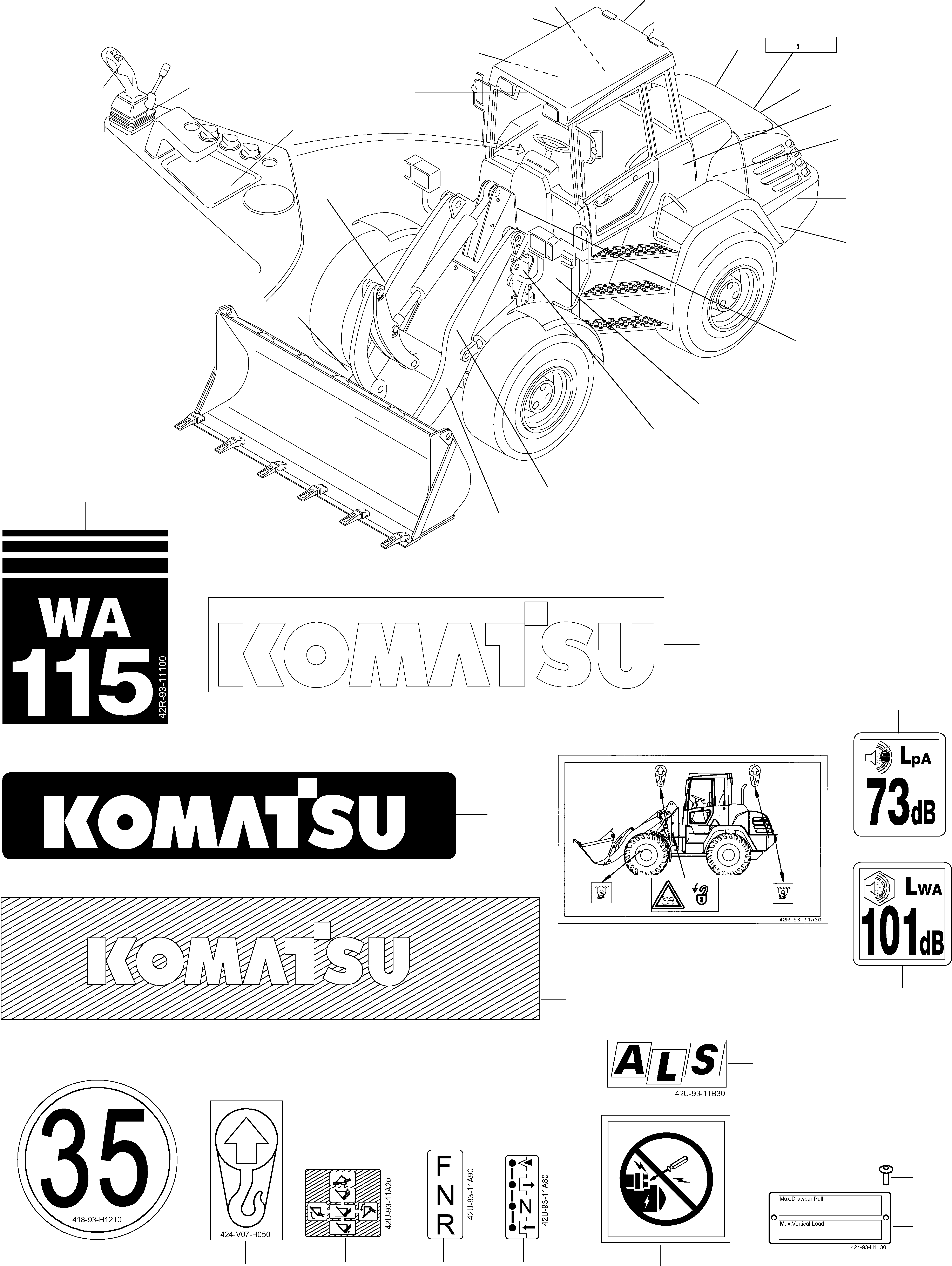 NOTE PLATE 421-93-H2580 KOMATSU