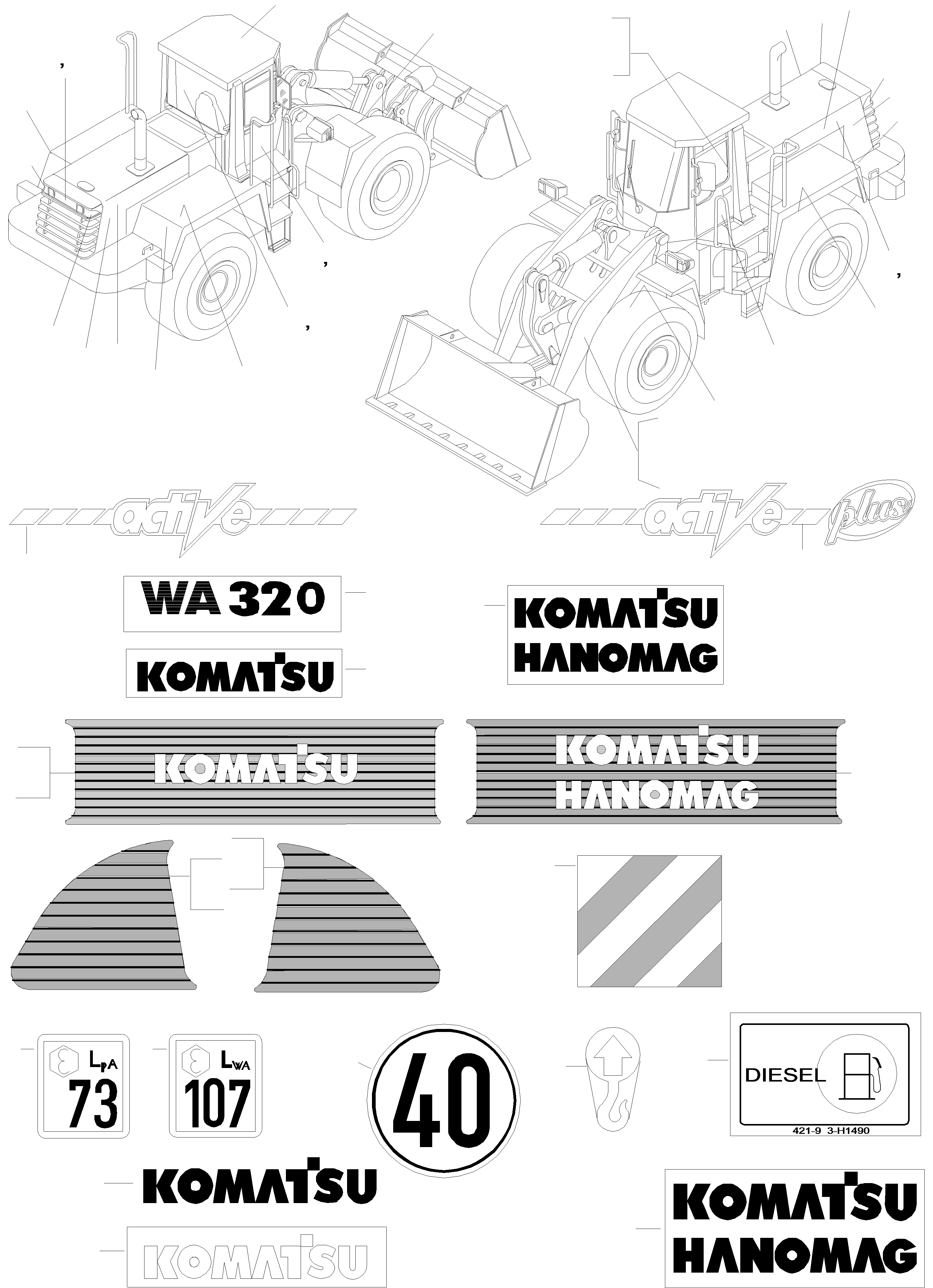 NOTE PLATE 421-93-H2780 KOMATSU