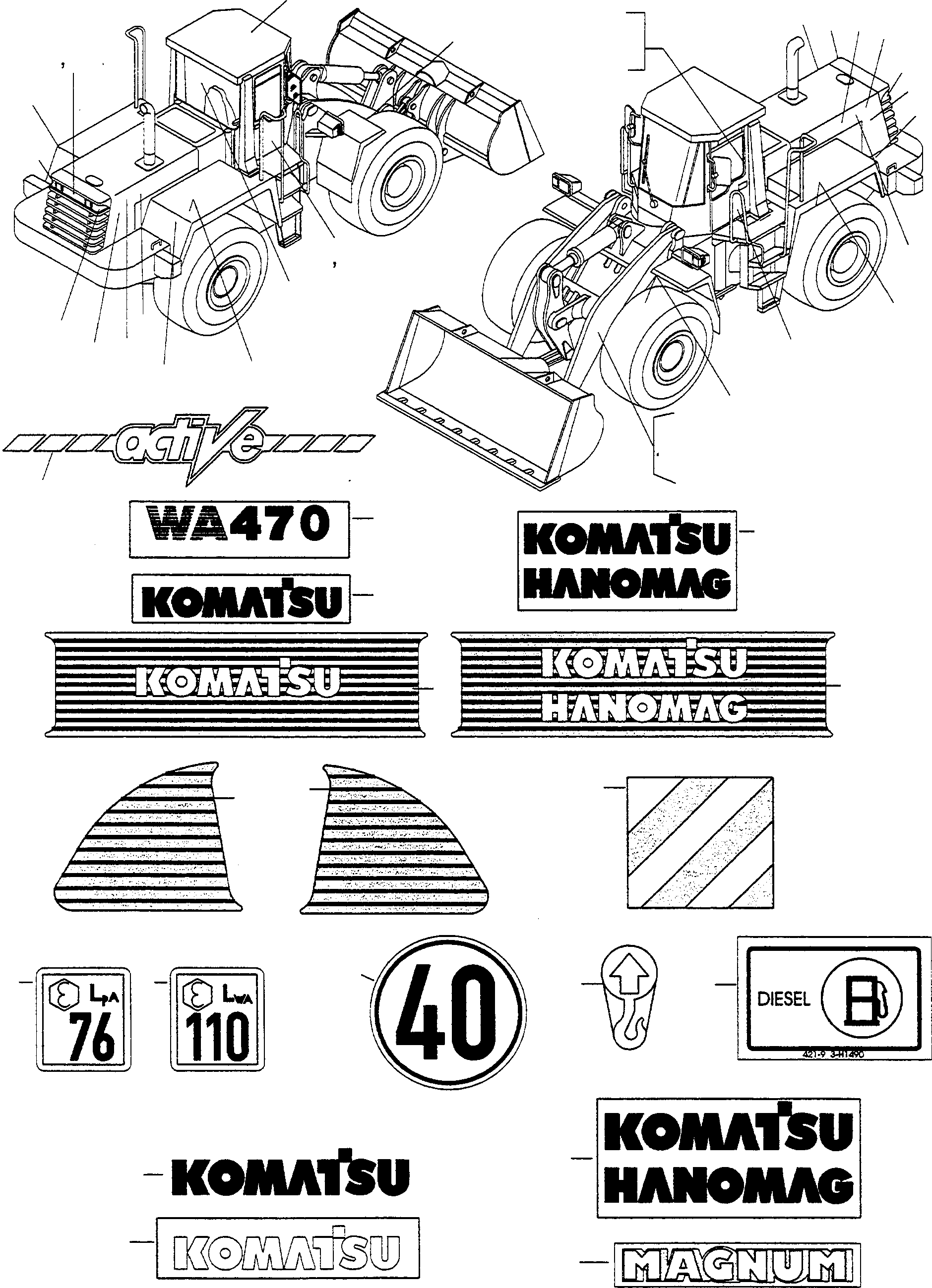 NOTE PLATE 421-93-H1180 KOMATSU