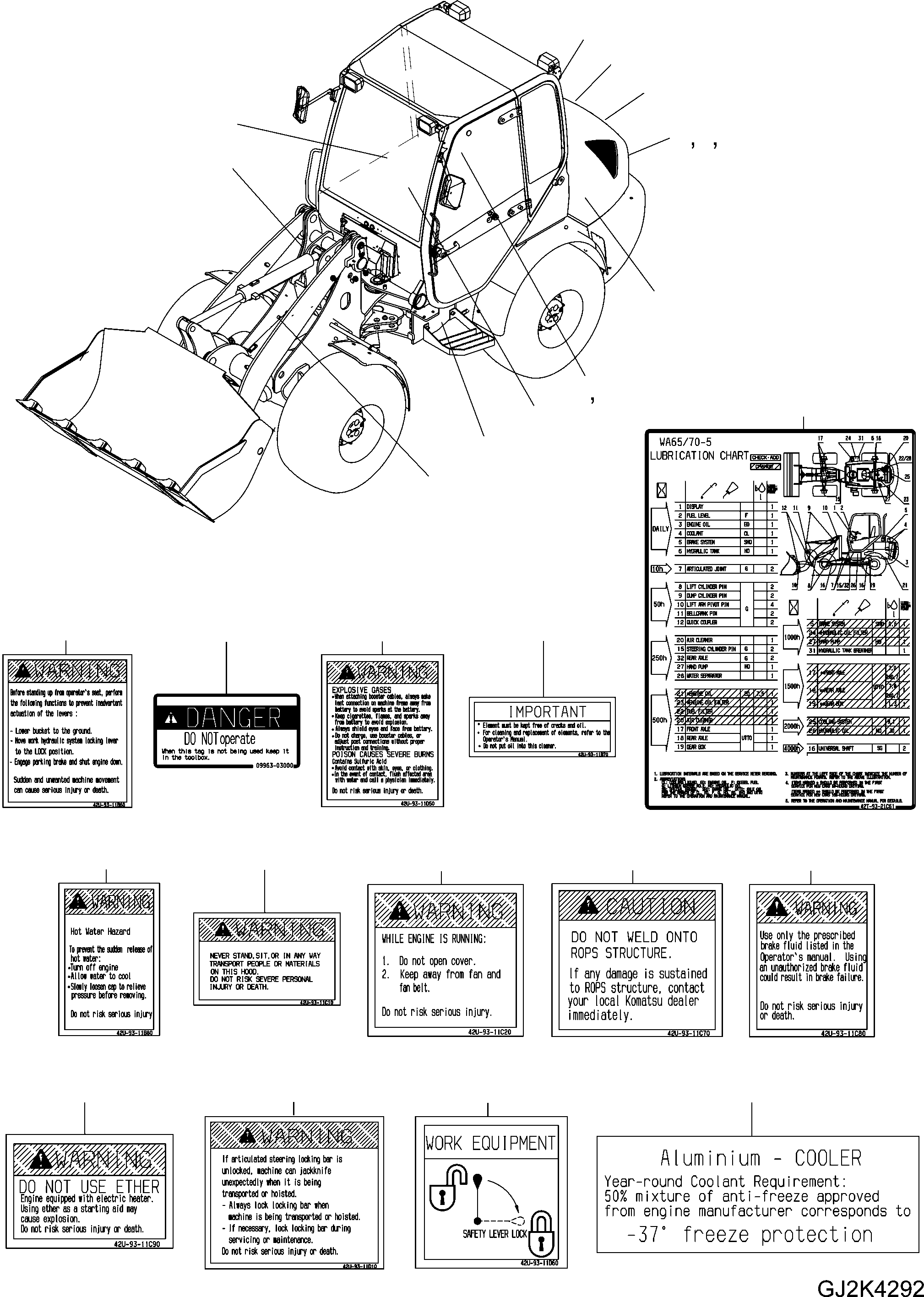 NOTE PLATE 42T-93-21C61 KOMATSU