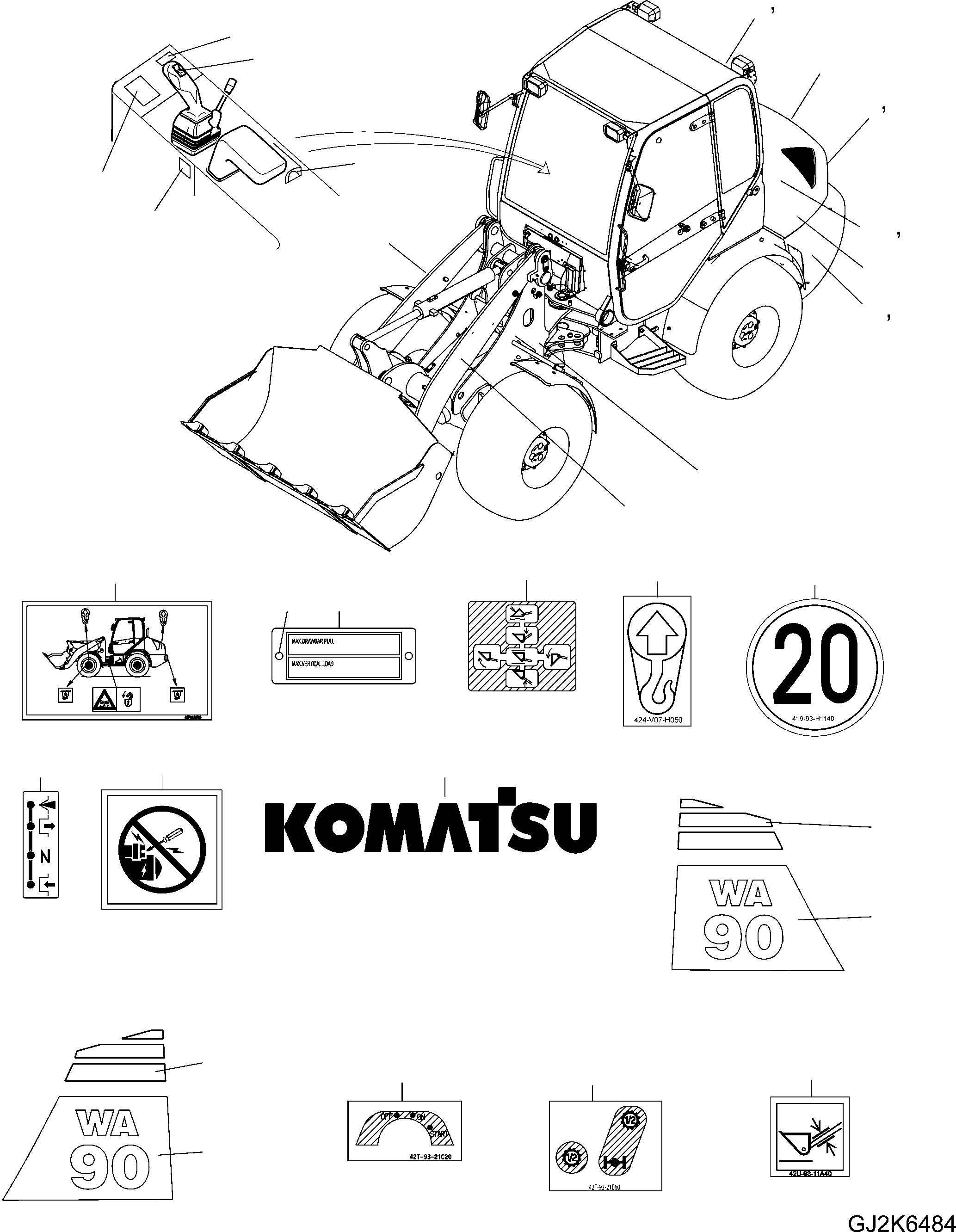 DECAL, WA90, RH 42W-93-31070 KOMATSU