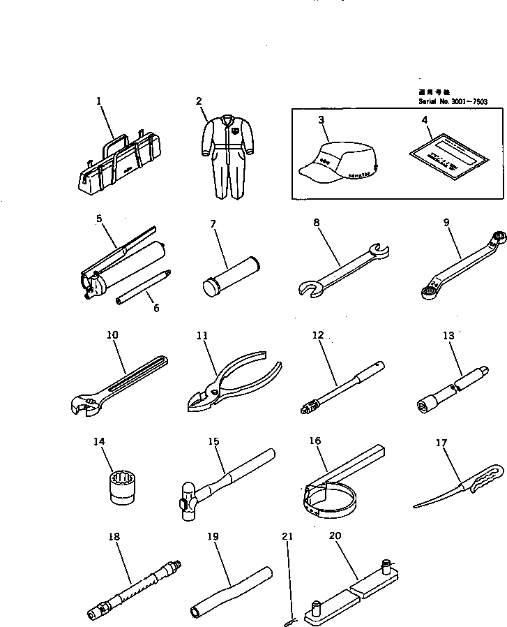 TABLE,TOOL 362-98-21110 KOMATSU