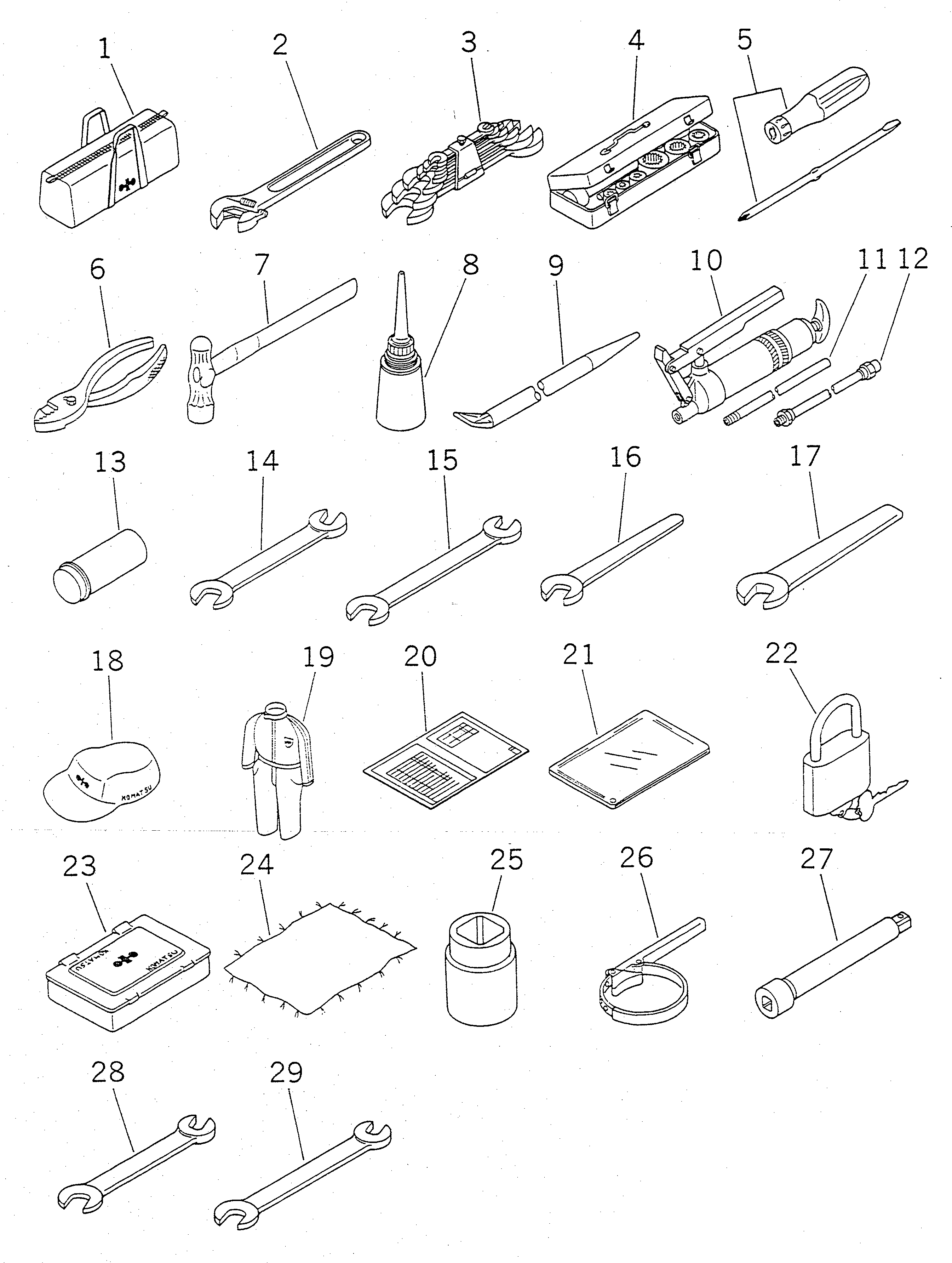 TABLE,TOOL 155-98-11111 KOMATSU