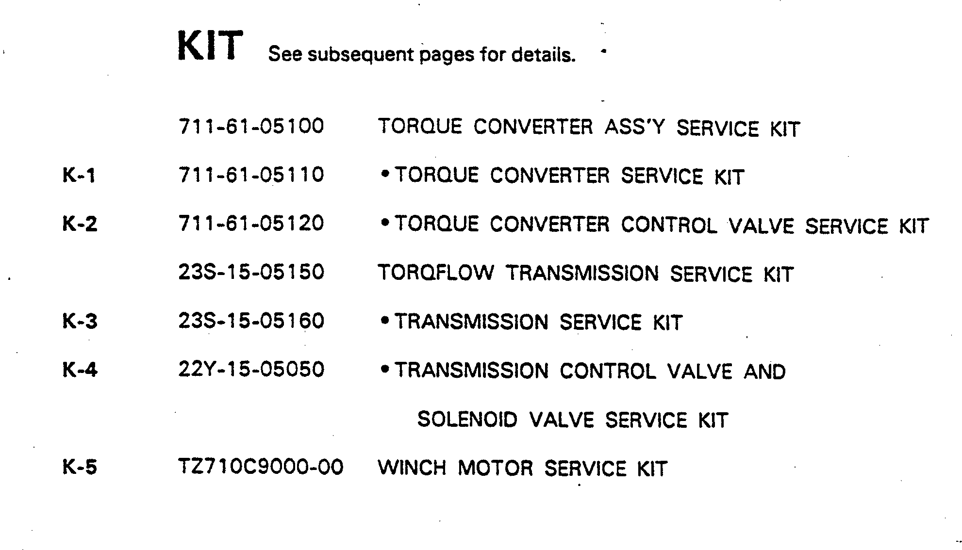 SERVICE KIT,TORQUE CONVERTER 711-61-05110 KOMATSU