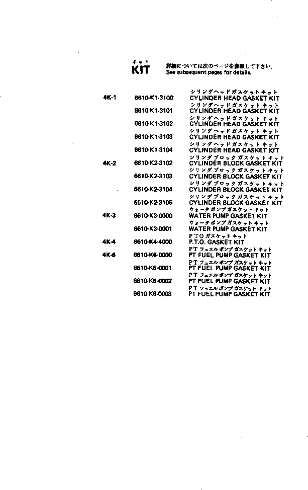 Комплект прокладок, блок цилиндров 6610-K2-3103 KOMATSU