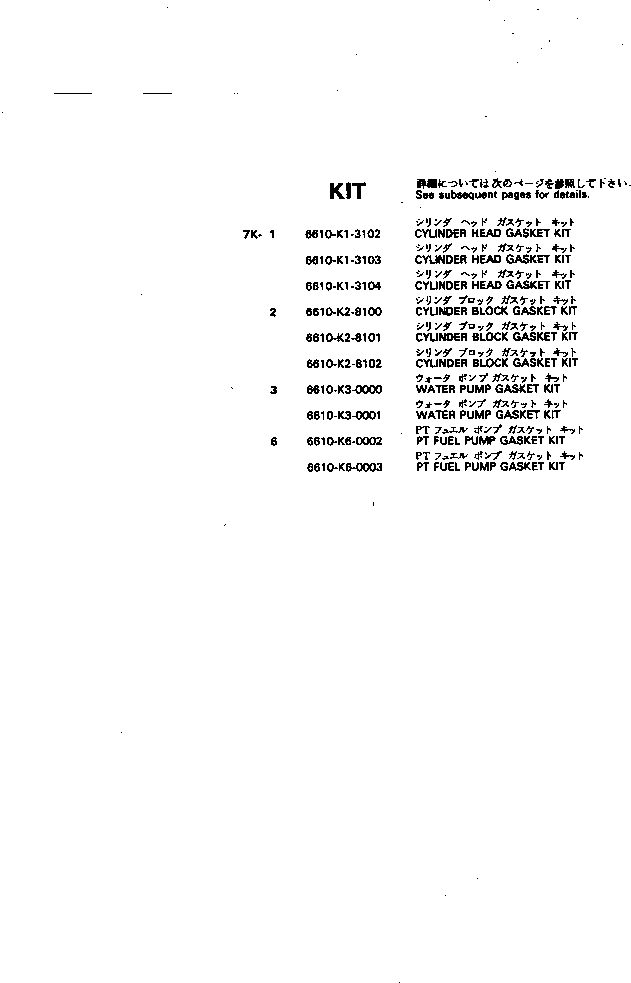 Комплект прокладок, блок цилиндров 6610-K2-8102 KOMATSU