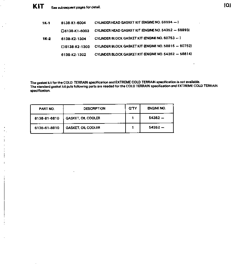 Комплект прокладок, блок цилиндров 6138-K2-1302 KOMATSU