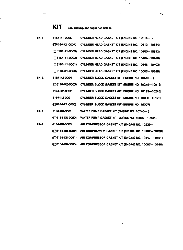 Комплект прокладок, блок цилиндров 6164-K2-0002 KOMATSU