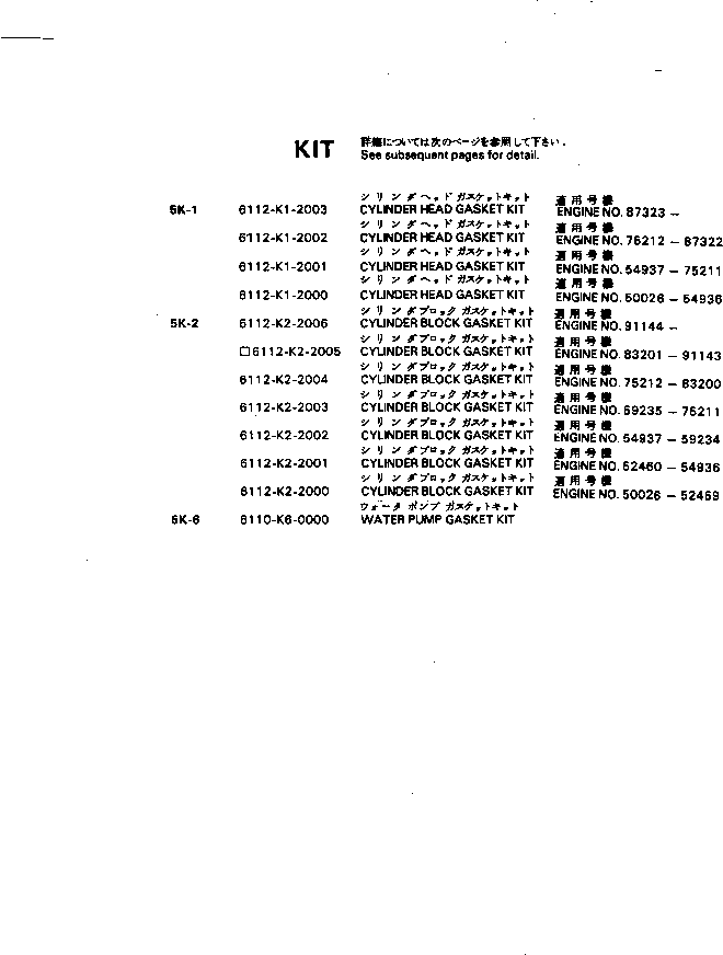 Комплект прокладок, блок цилиндров 6112-K2-2000 KOMATSU