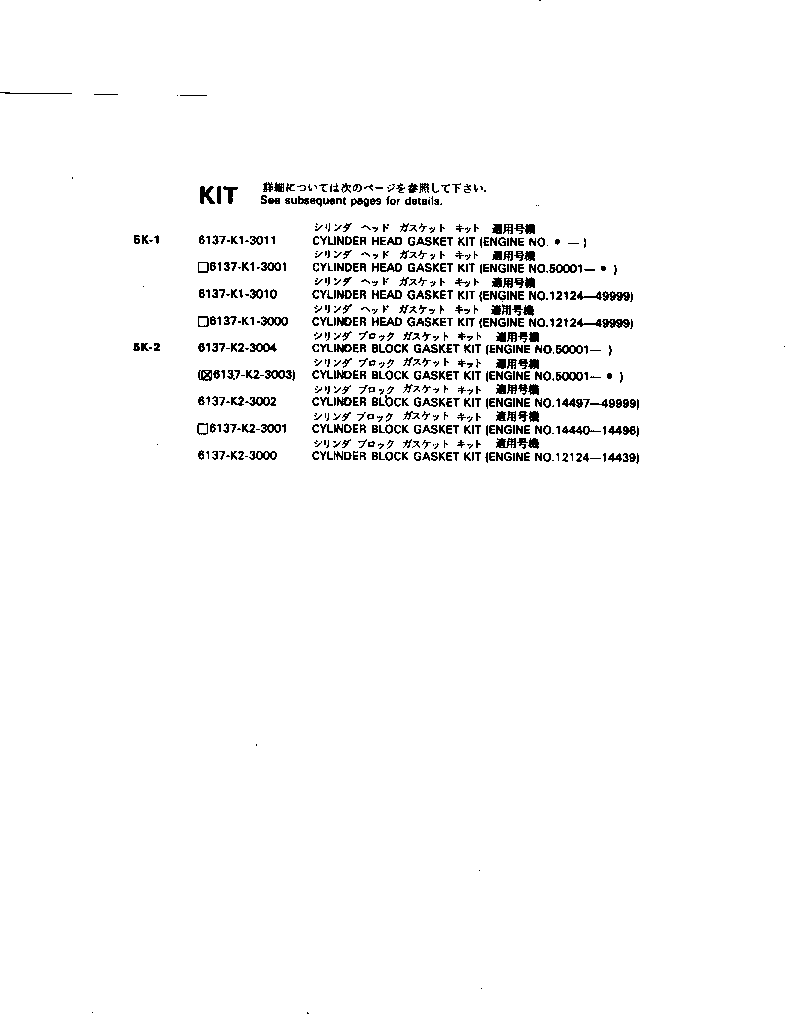 Комплект прокладок, блок цилиндров (\2\6137-K2-3003) KOMATSU