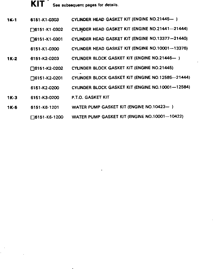 Комплект прокладок, блок цилиндров 6151-K2-0200 KOMATSU