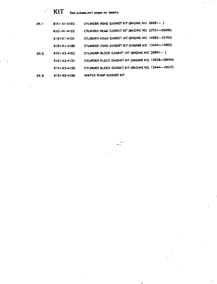 Комплект прокладок, блок цилиндров 6151-K2-4101 KOMATSU