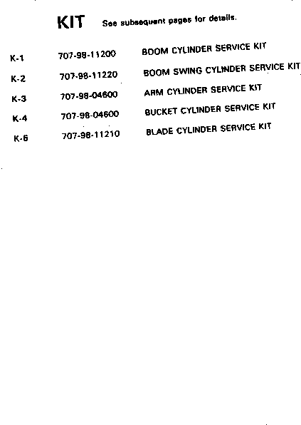 SERVICE KIT,BLADE CYLINDER 707-98-11210 KOMATSU