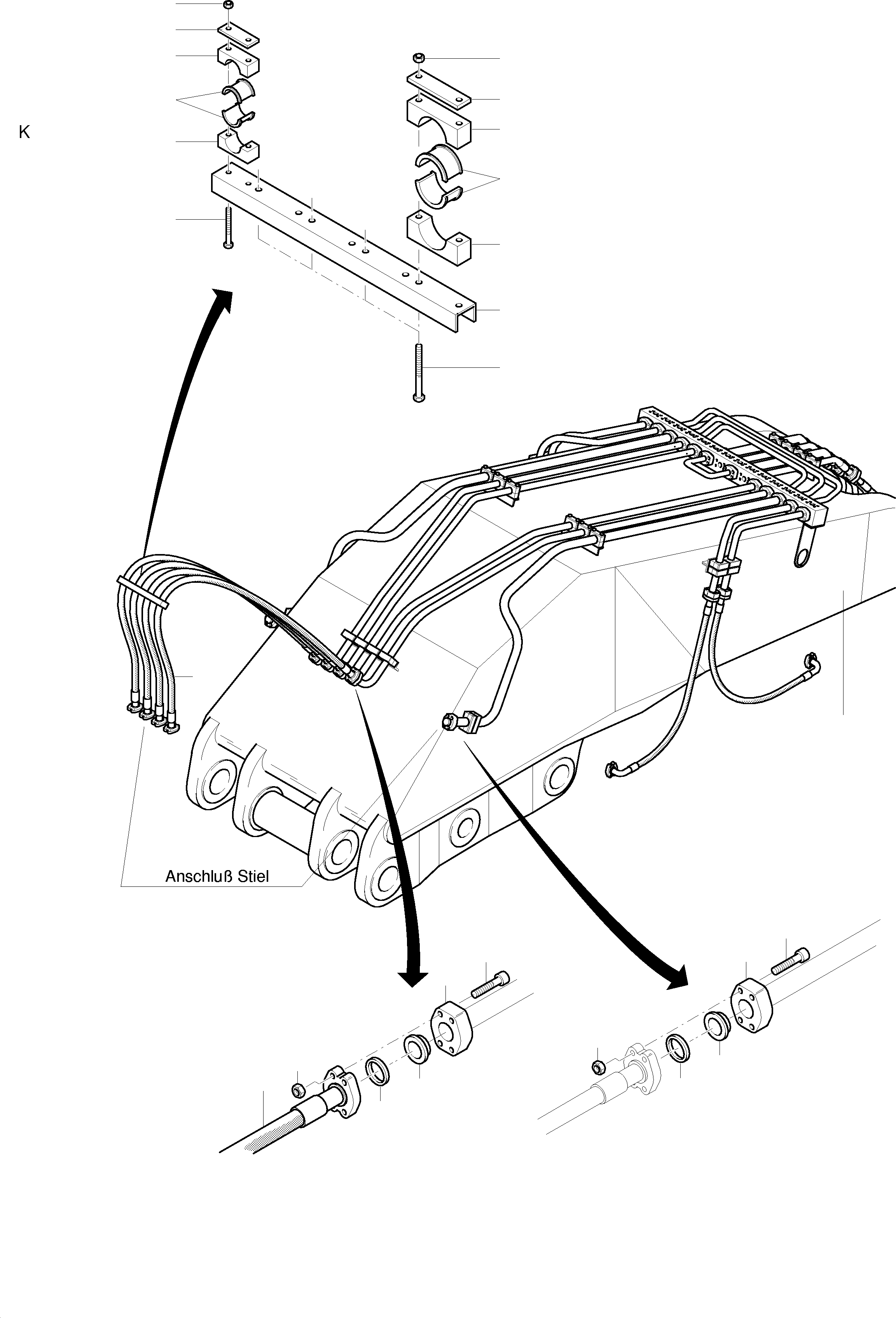 Boom with bushings and pipes assy. 768 555 73 KOMATSU