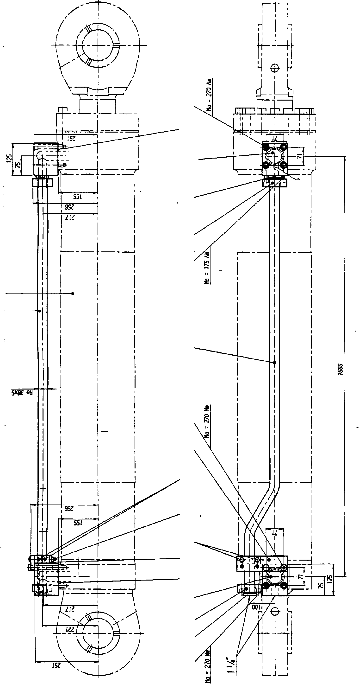 Backhoe cylinder, piping fig-nos. 01,18 574 411 40 KOMATSU