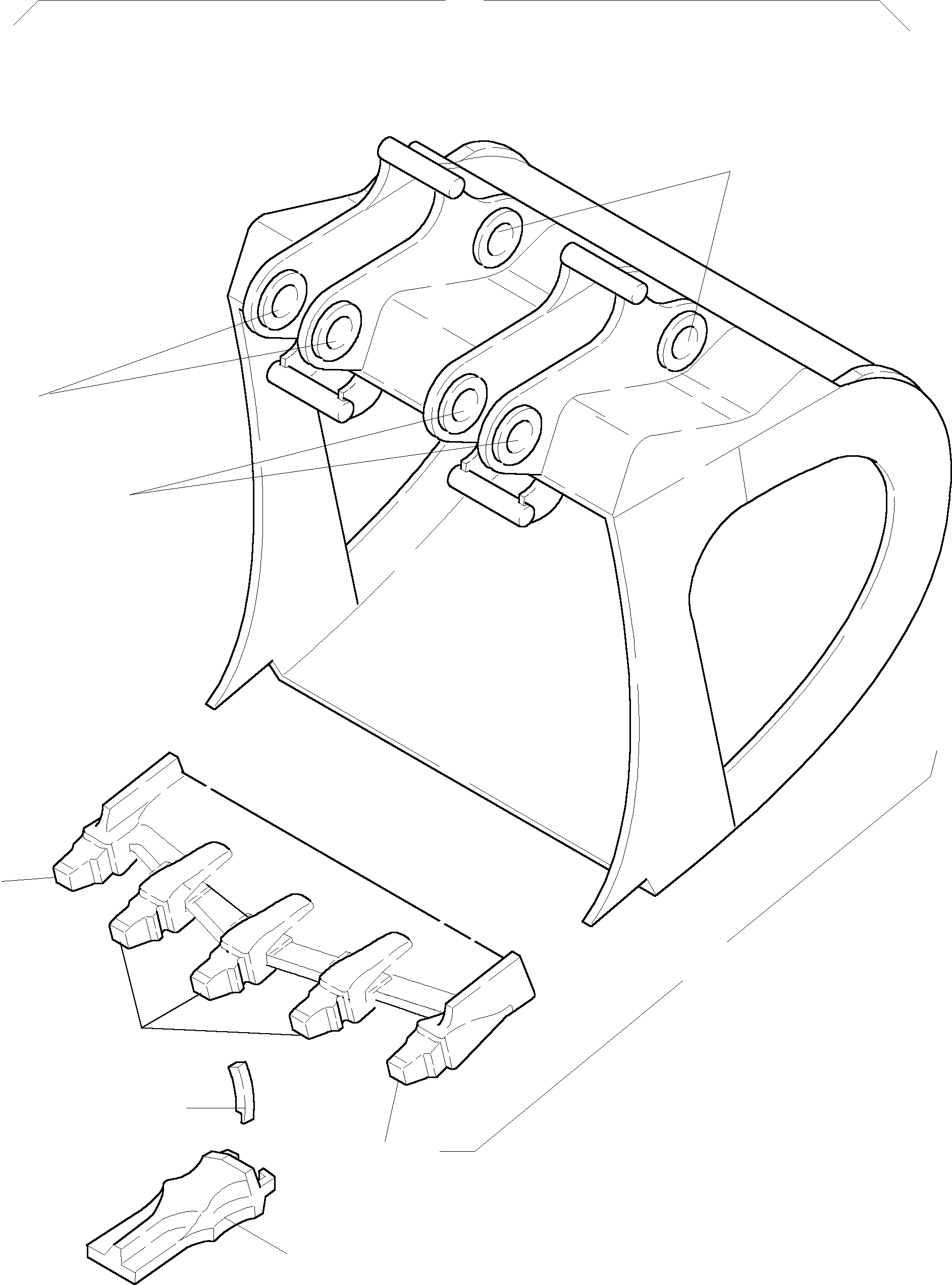 Backhoe Weld Construction with lip a. tooth adaptors 918 792 40 KOMATSU