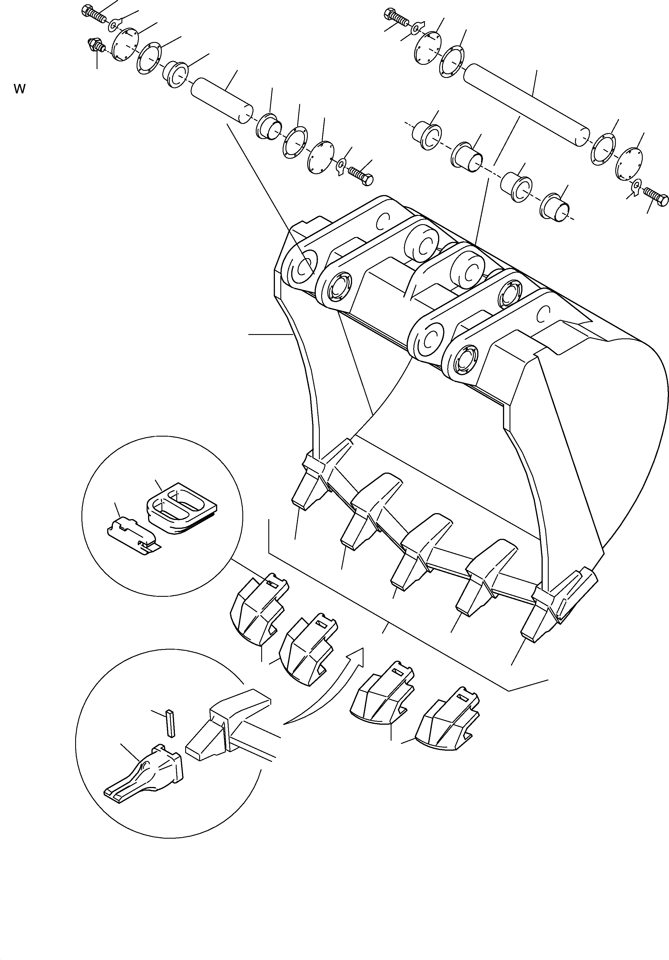 Lip with tooth adapters 660 490 40 KOMATSU