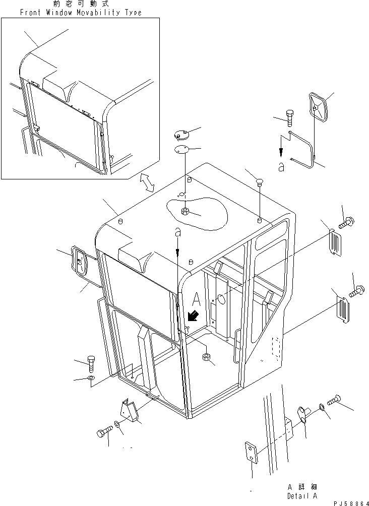 CAB,(FOR MOVABILITY FRONT WINDOW) 23D-950-0010 KOMATSU
