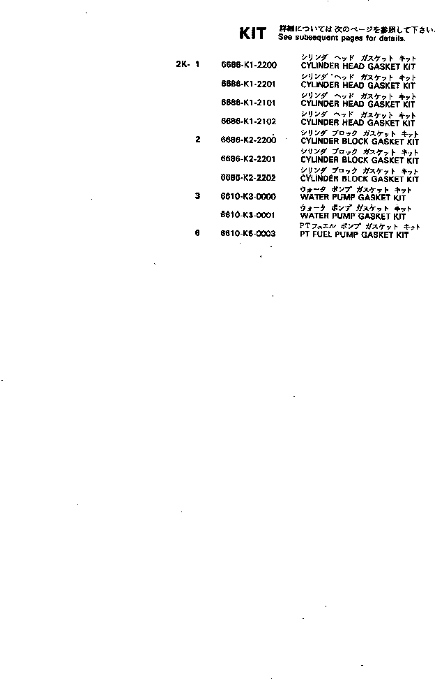GASKET KIT,CYLINDER HEAD 6686-K1-2201 KOMATSU