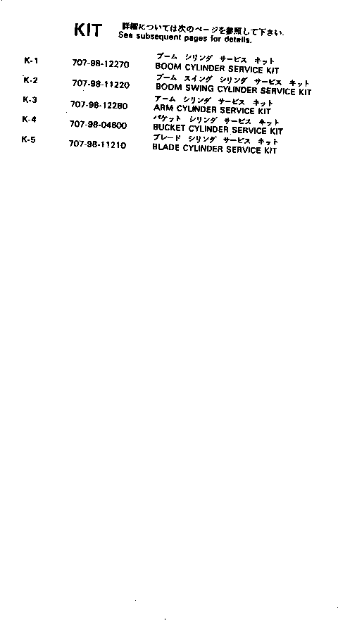 SERVICE KIT,BOOM CYLINDER 707-98-12270 KOMATSU