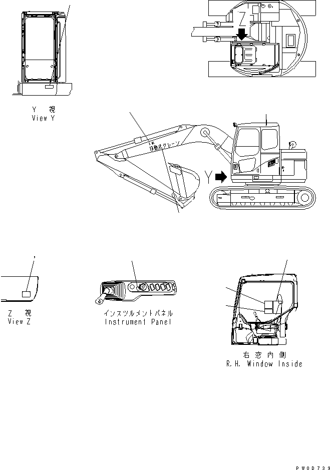 PLATE¤ MARK,WORKING RADIUS AND RATED LOAD 22A-00-11280 KOMATSU