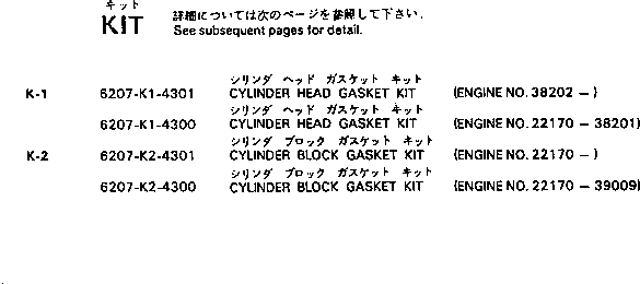GASKET KIT,CYLINDER HEAD 6207-K1-4301 KOMATSU
