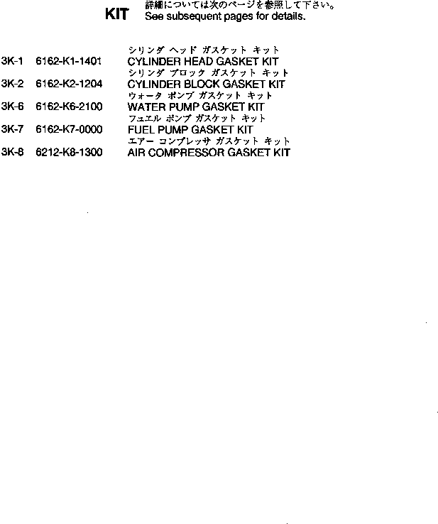 GASKET KIT,FUEL PUMP 6162-K7-0000 KOMATSU