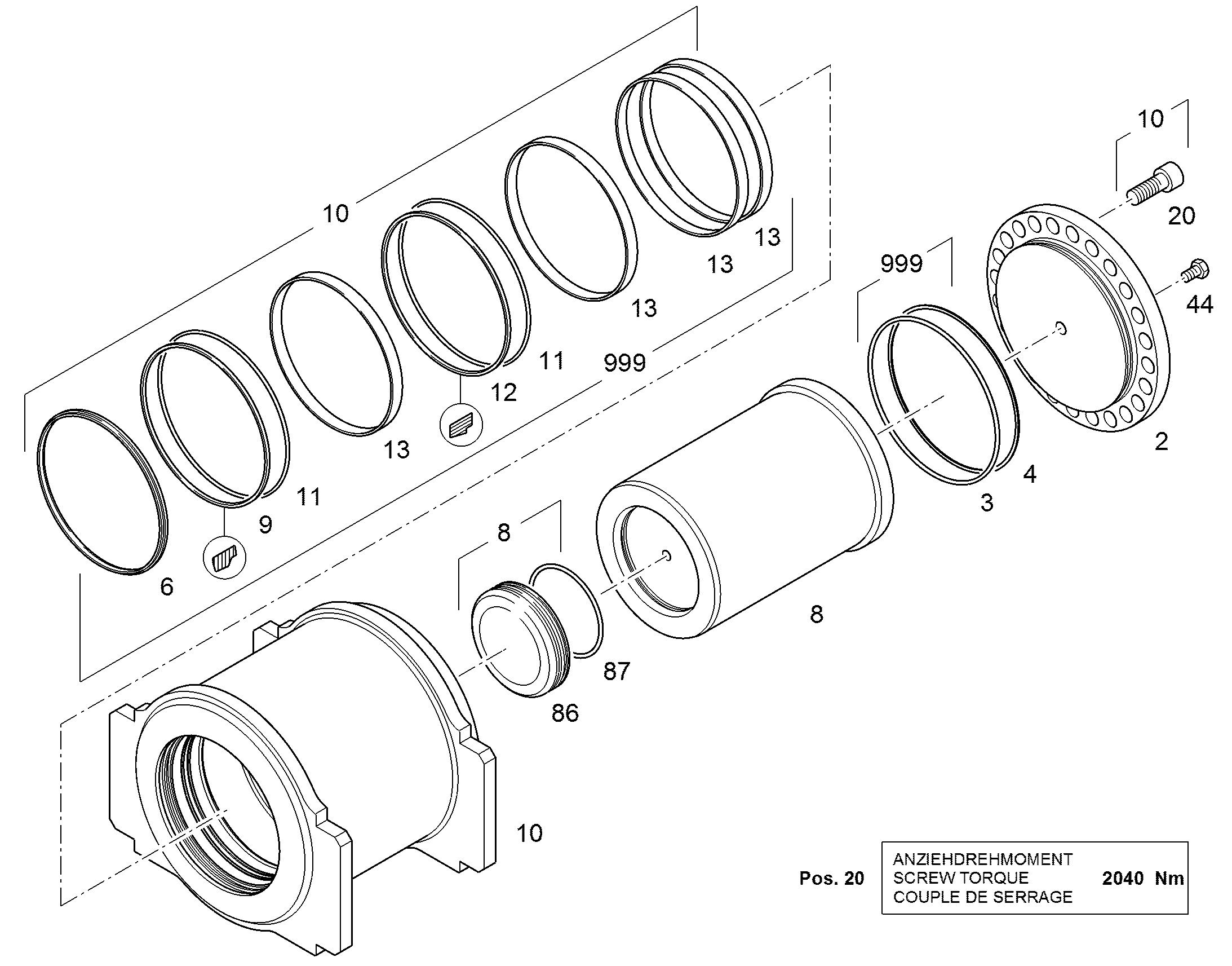 БОЛТ С ШЕСТИГРАННОЙ ГОЛОВКОЙ ISO 4017 M16X20 8.8 FLZN 4065240 LIEBHERR