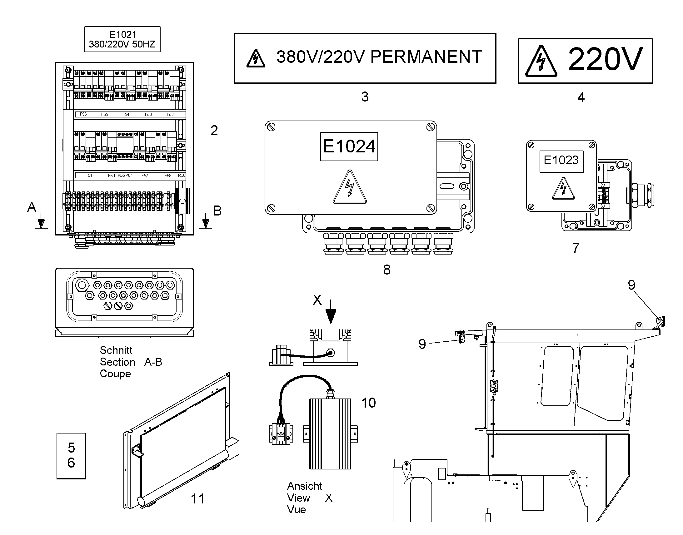 ЭТИКЕТКА 380V/220V PERMANENT 210mmX40mm 9864232 LIEBHERR