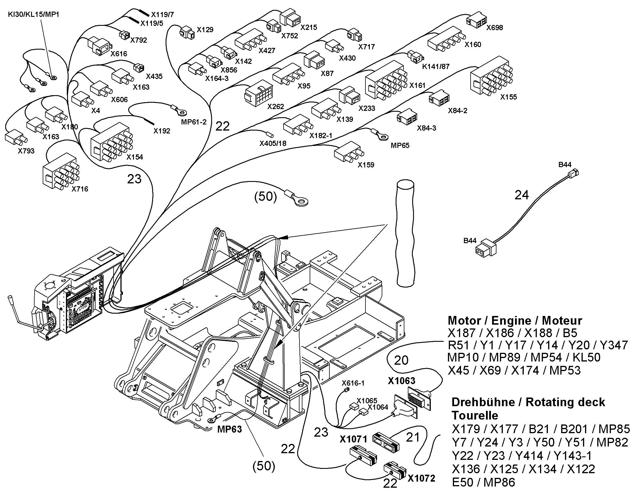ЖГУТ КАБЕЛЕЙ ПОВОР. ПЛАТФ. 10365001 LIEBHERR