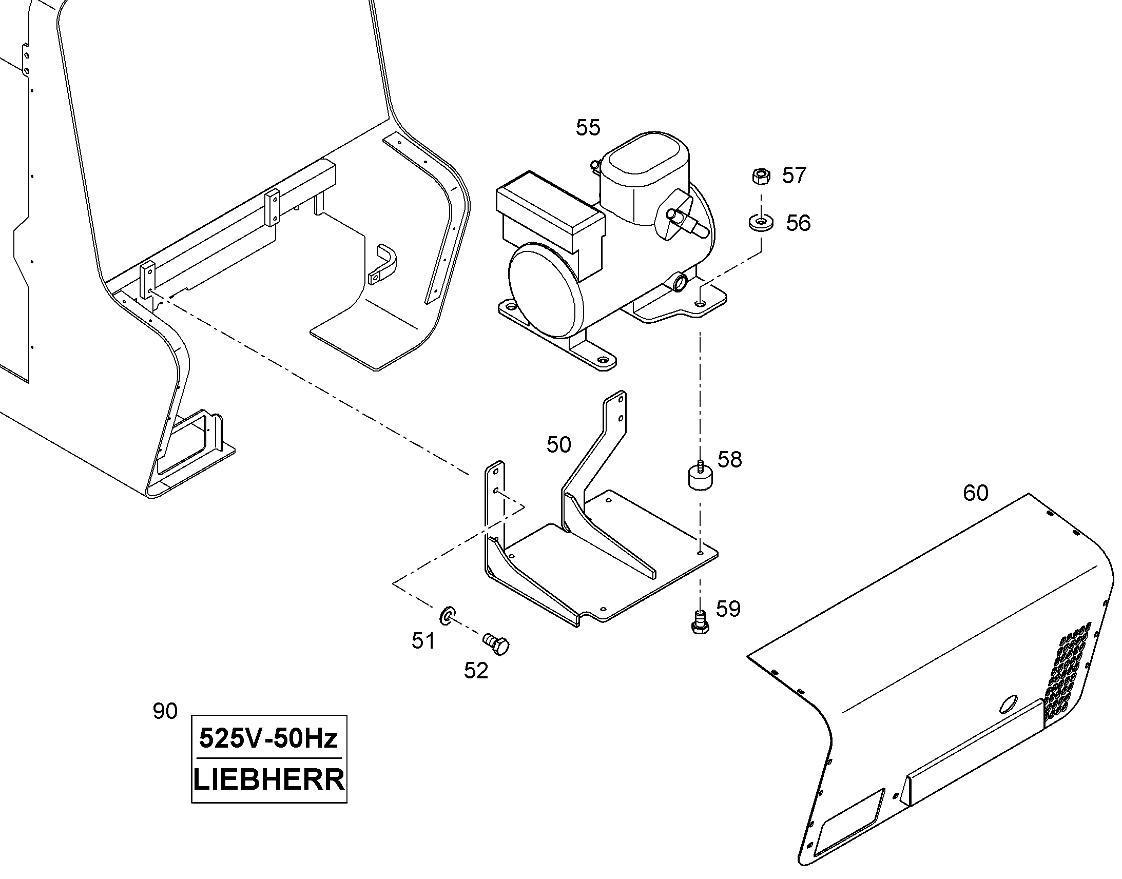 ЭТИКЕТКА 525V 50HZ LIEBHERR 50mmX25mm 11737378 LIEBHERR