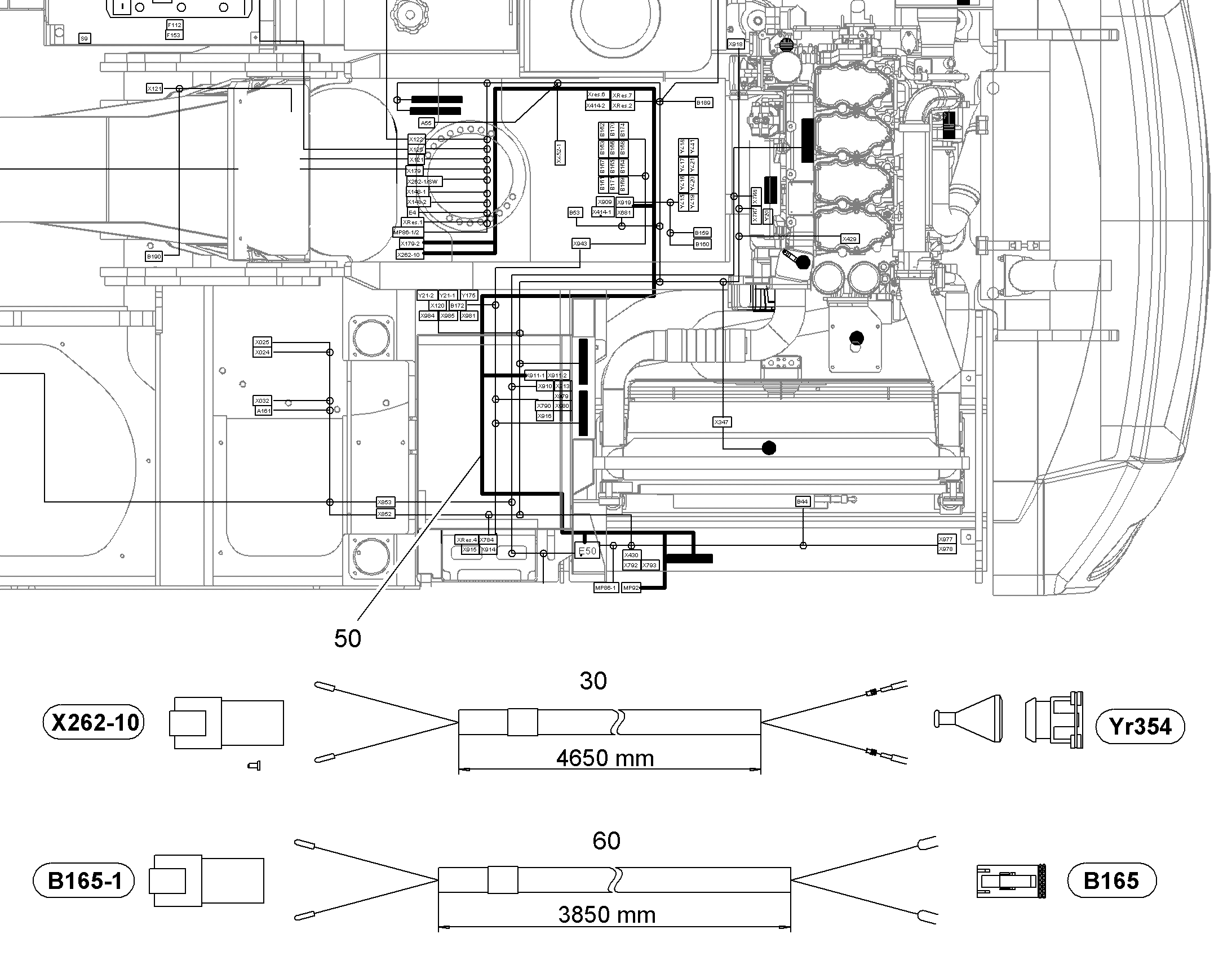 УДЛИНЕНИЕ, КОМПЛЕКТ КАБЕЛЕЙ B165 10845781 LIEBHERR