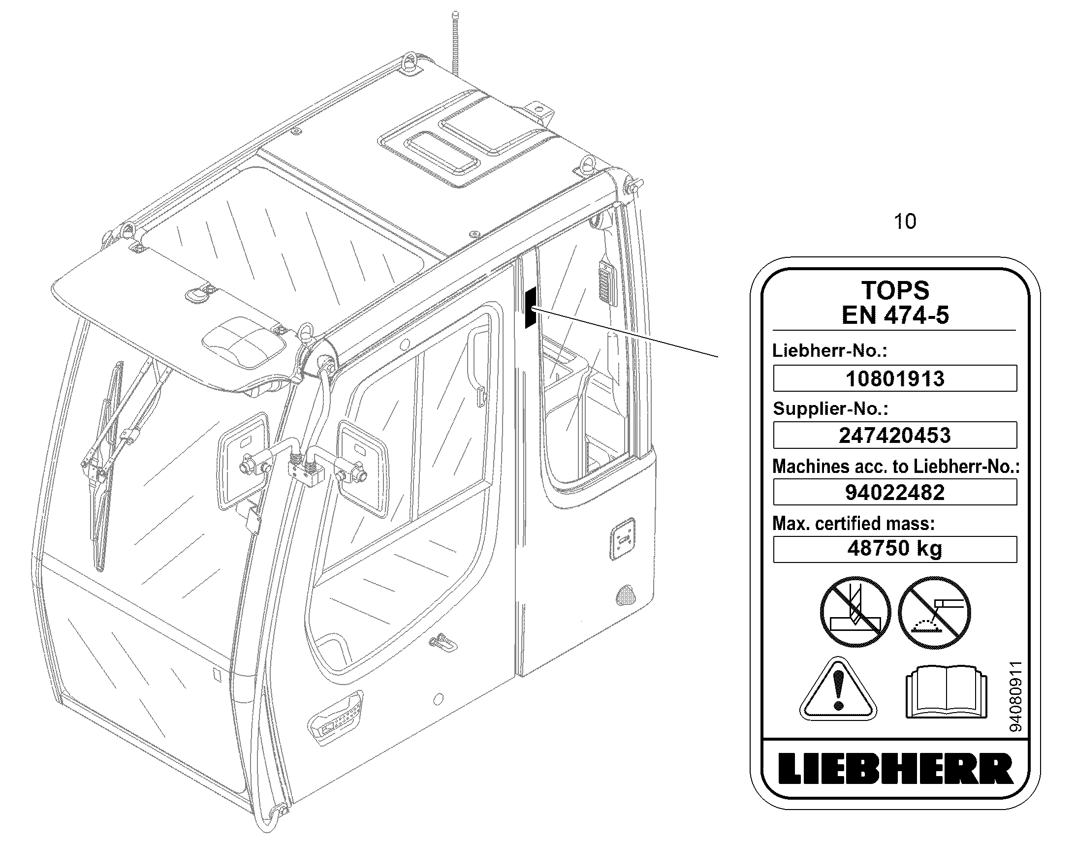 ТИПОВАЯ ТАБЛИЧКА 50mmX95mm 94080911 LIEBHERR